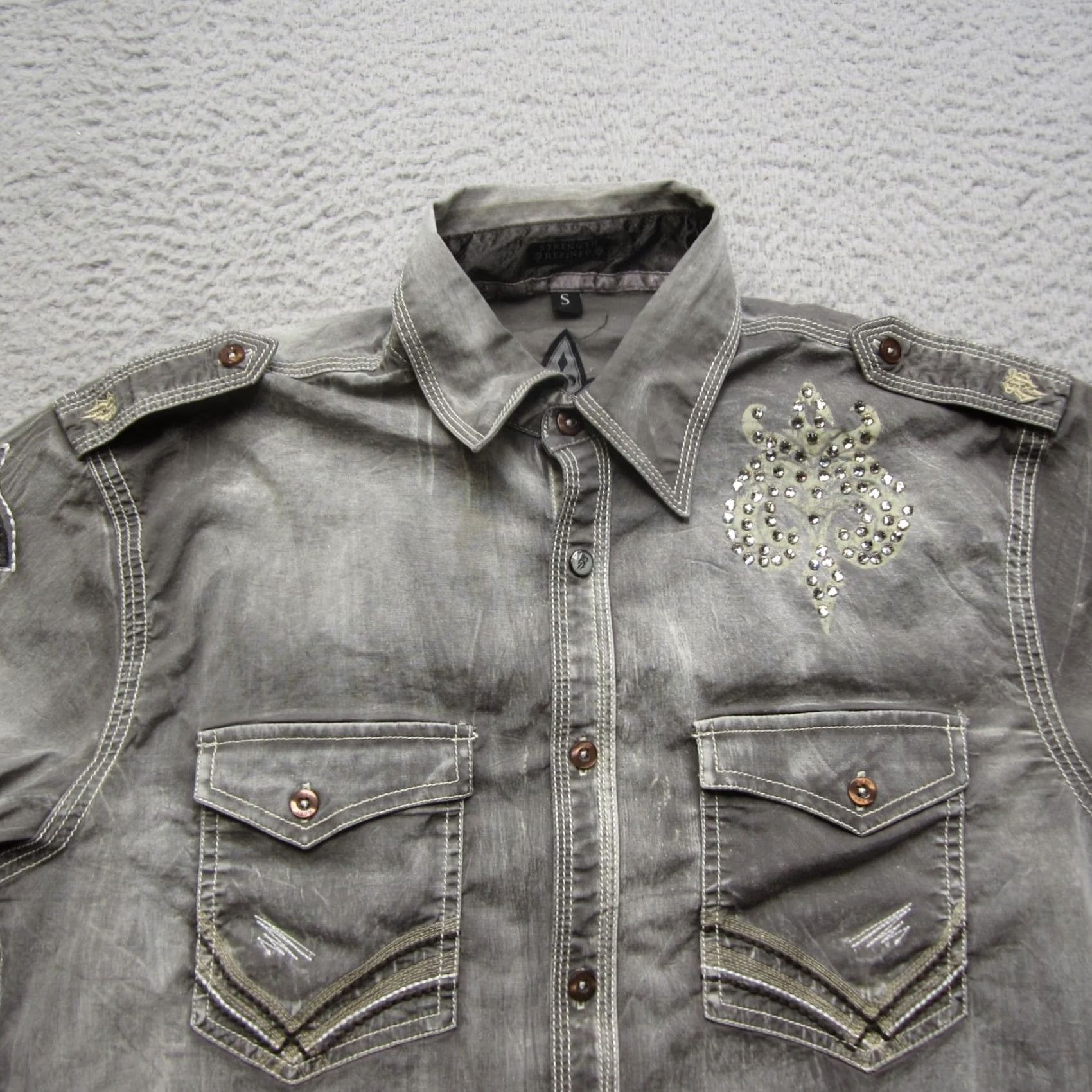 Roar Roar Shirt Mens Small Gray Western Long Sleeve Snap Button Embellished Denim Size US S / EU 44-46 / 1 - 5 Thumbnail