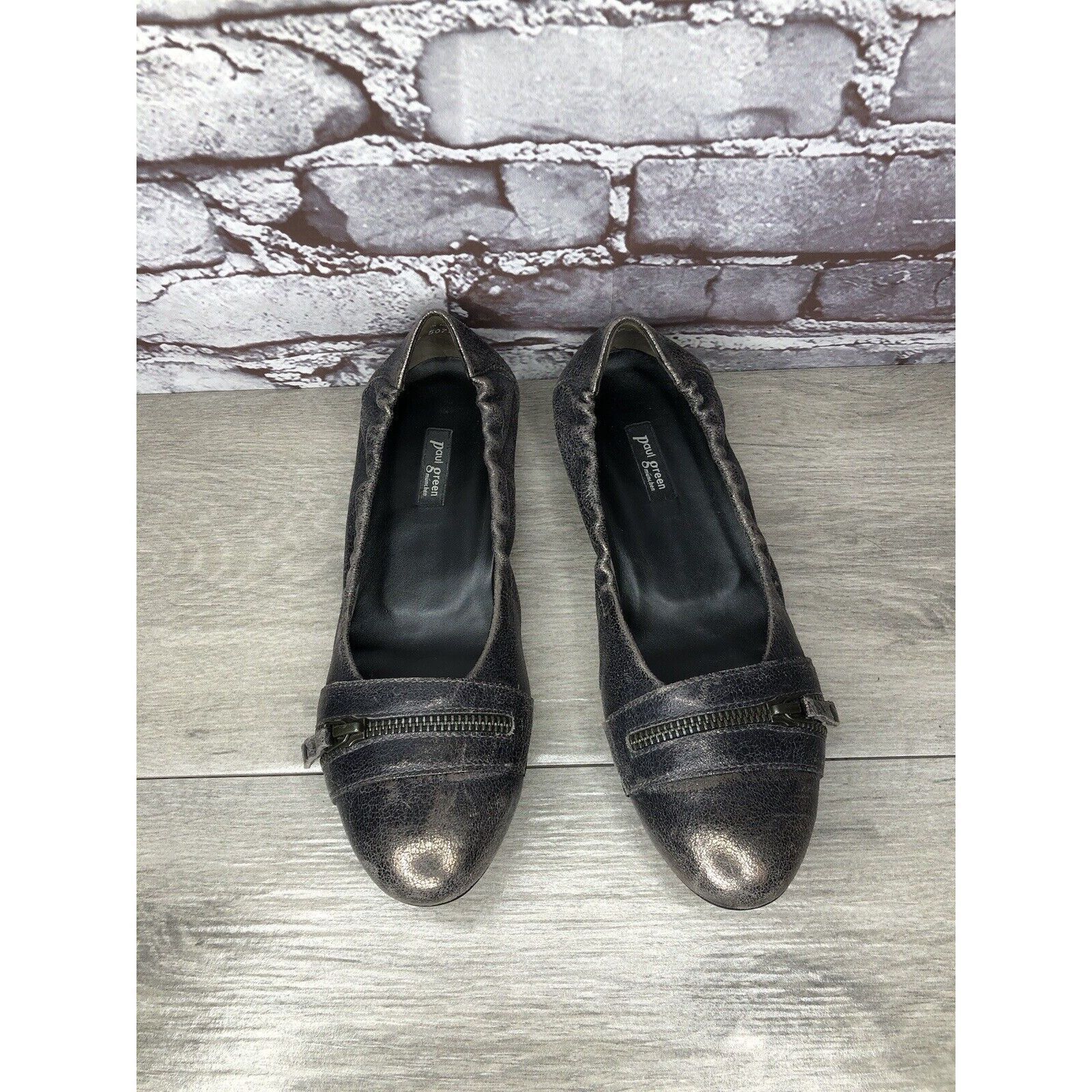 Other PAUL GREEN Pewter Leather Shimmer Zipper Ballet Flats Women Size US 7.5 / IT 37.5 - 2 Thumbnail