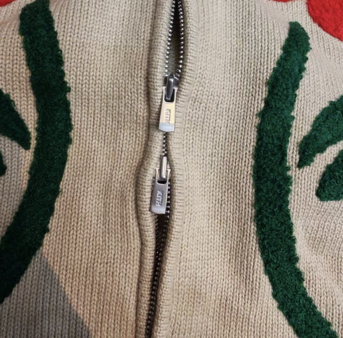 Kith KITH beige floral embroidered zip-up knit jacket, Size US XL / EU 56 / 4 - 8 Thumbnail