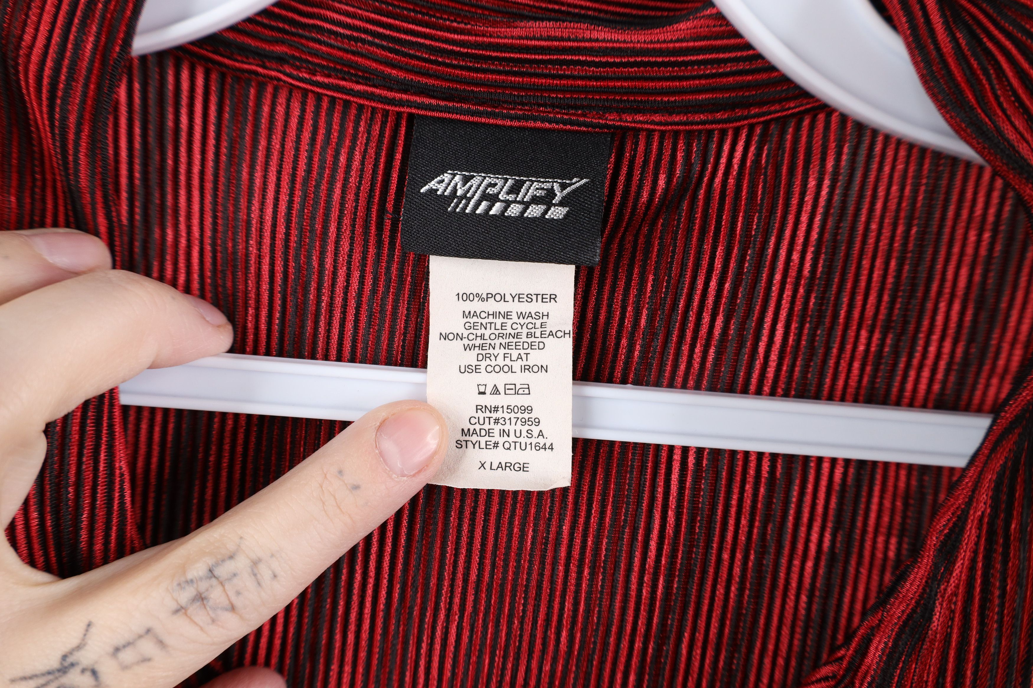 Vintage Vintage 90s Ribbed Knit Stretch Dance Rave Button Shirt USA Size US XL / EU 56 / 4 - 4 Thumbnail