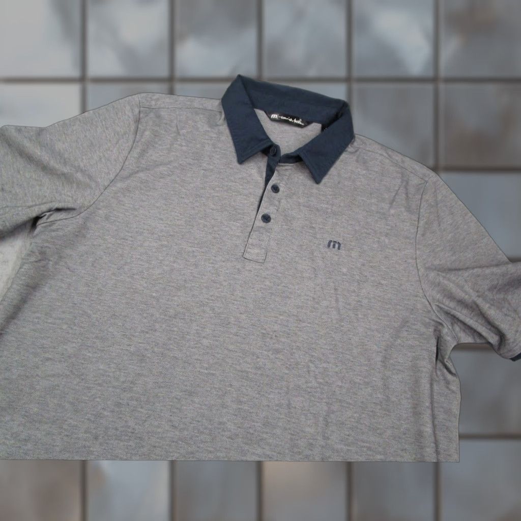 TravisMathew Travis Mathew Mens Polo Shirt Gray Navy Blue Pima Cotton Blend Short Sleeve L Size US L / EU 52-54 / 3 - 1 Thumbnail