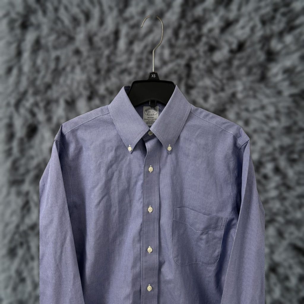 Brooks Brothers VINTAGE Brooks Brothers Original Polo Shirt Mens 14.5 Blue Houndstooth Regent Supima Button-Down Dress Shirt Mens Size US M / EU 48-50 / 2 - 1 Thumbnail
