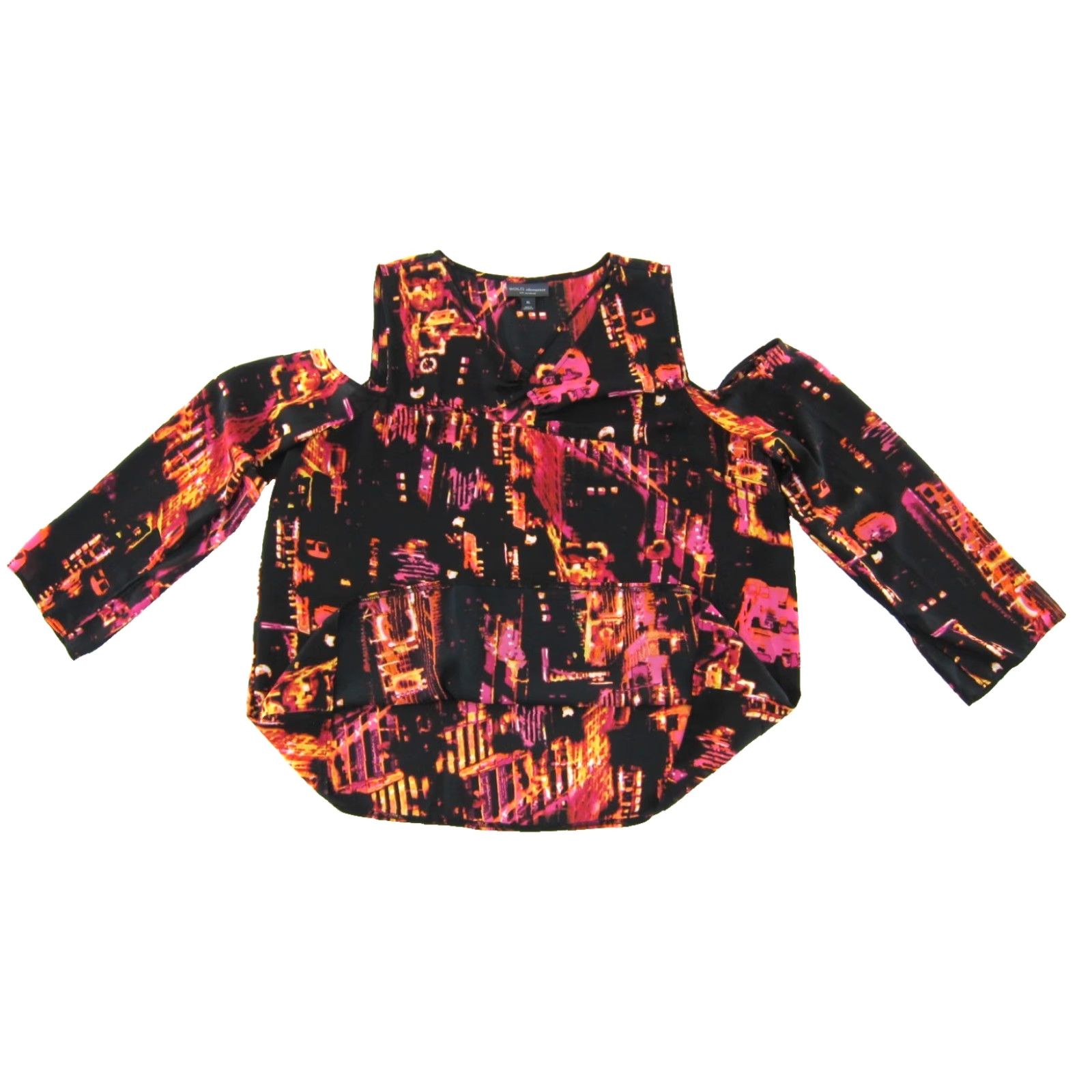 Vintage Bold Elements Blouse XL Pink Abstract Open Peep Shoulder Geometric Pattern Long Sleeve Round Neck Pullover Polyester Women Tunic Blouse XL Pink Size XL / US 12-14 / IT 48-50 - 4 Thumbnail