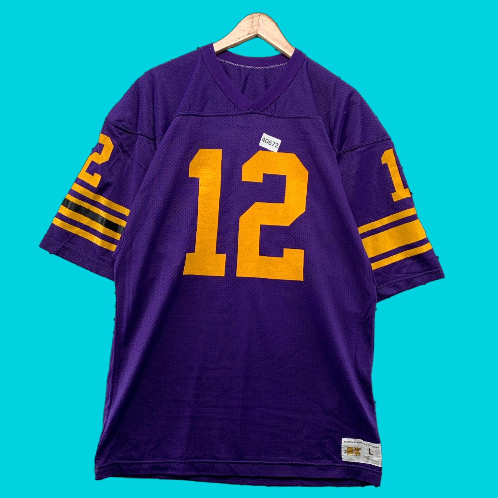 Russell Athletic VINTAGE 70s Russell Athletic Football Jersey Mens Large Purple Graphic Print #12 Walsh USA Size US L / EU 52-54 / 3 - 1 Thumbnail
