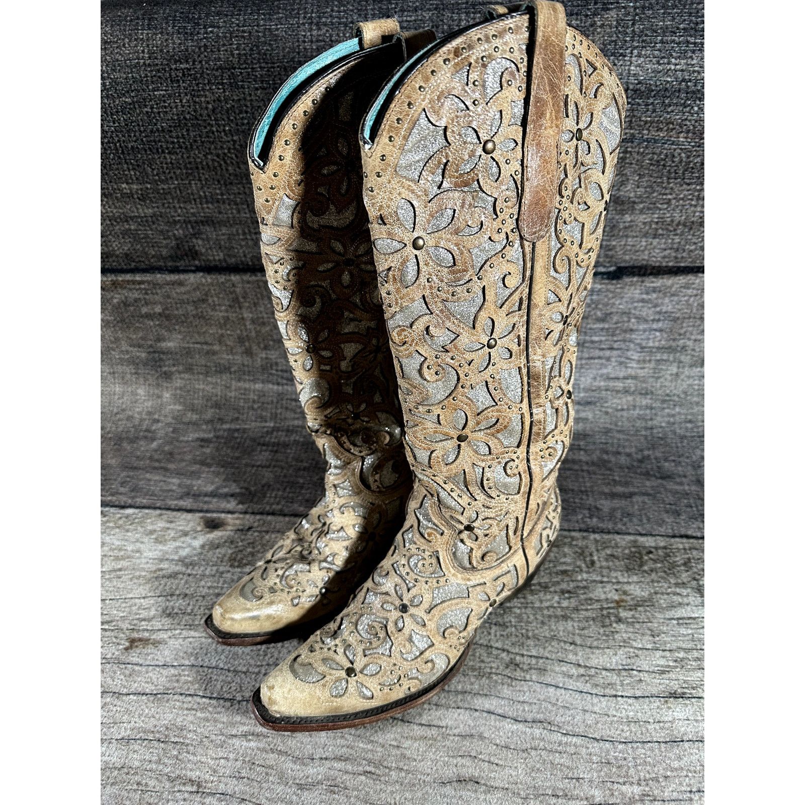 Corral Corral Ladies Sand Brown Glitter Inlay Studs Knee Boots 9.5 Size US 9.5 / IT 39.5 - 1 Thumbnail