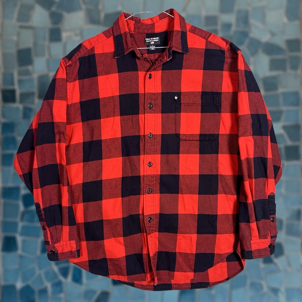 Polo Ralph Lauren Polo Ralph Lauren Shirt Men L Red Black Buffalo Check Flannel Polo Jeans Co 90s Size US L / EU 52-54 / 3 - 1 Thumbnail