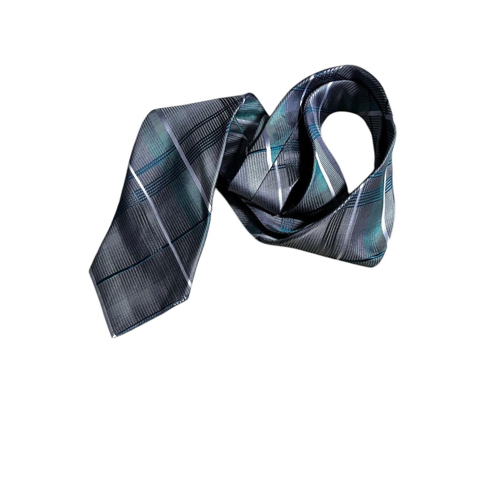 Van Heusen Van Heusen Gray Green Plaid Pattern 100% Silk Men’s Tie. Size ONE SIZE - 2 Thumbnail