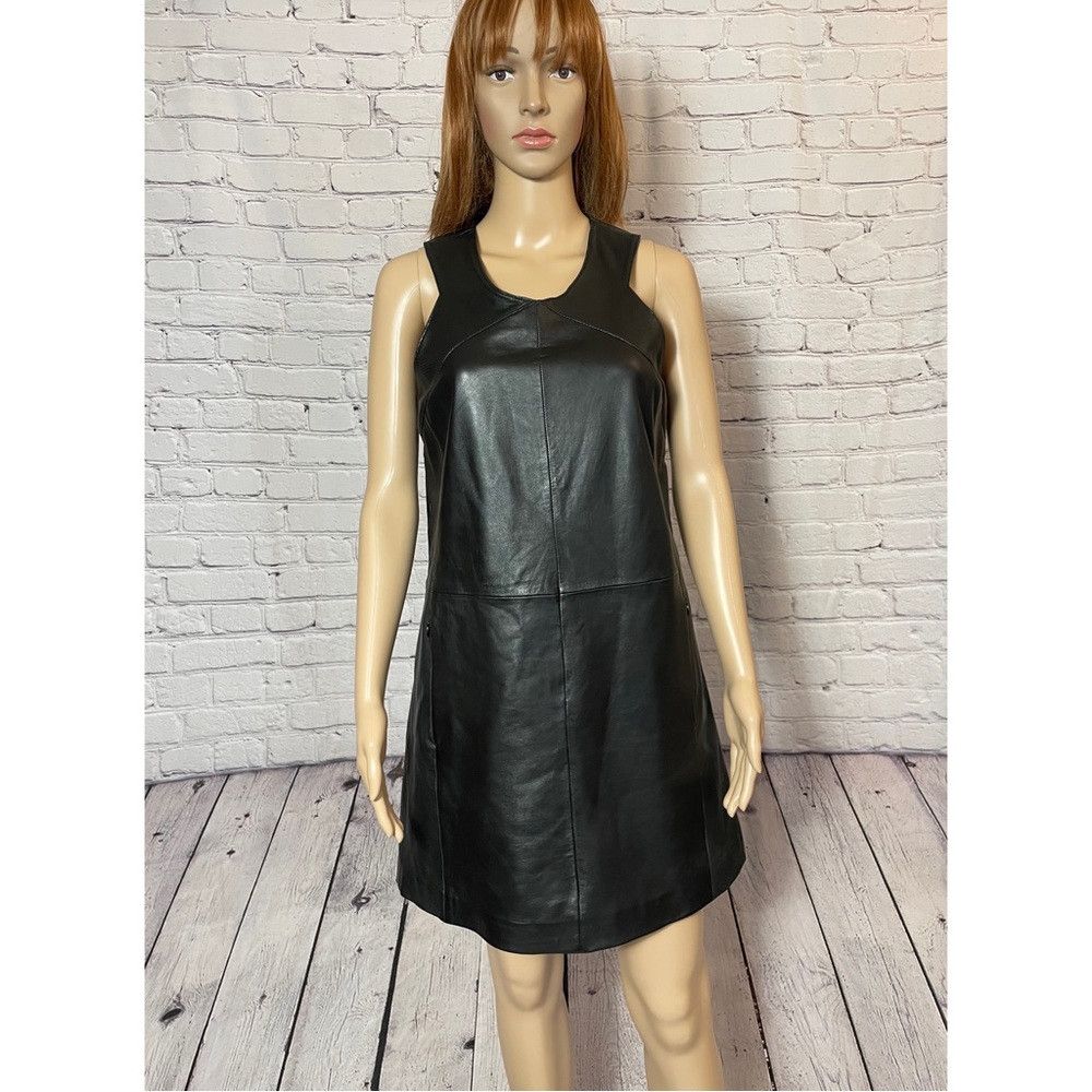 Other NWT New Bod & Christensen Sleeveless Dolly Black Leather Dr Size M / US 6-8 / IT 42-44 - 2 Thumbnail