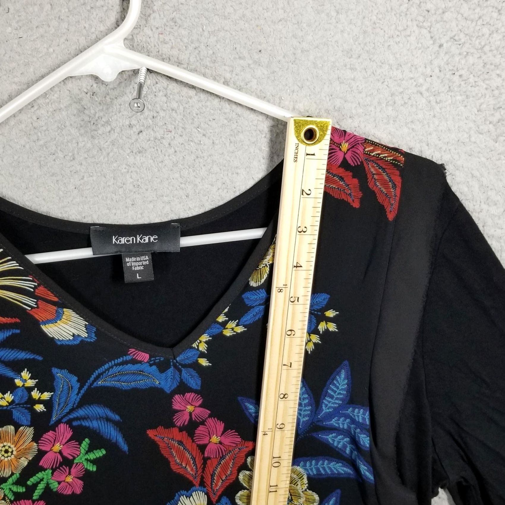 Vintage Karen Kane Blouse Womens Large Black Floral V Neck 3/4 Sleeve Tunic Top Stretch Size L / US 10 / IT 46 - 4 Thumbnail