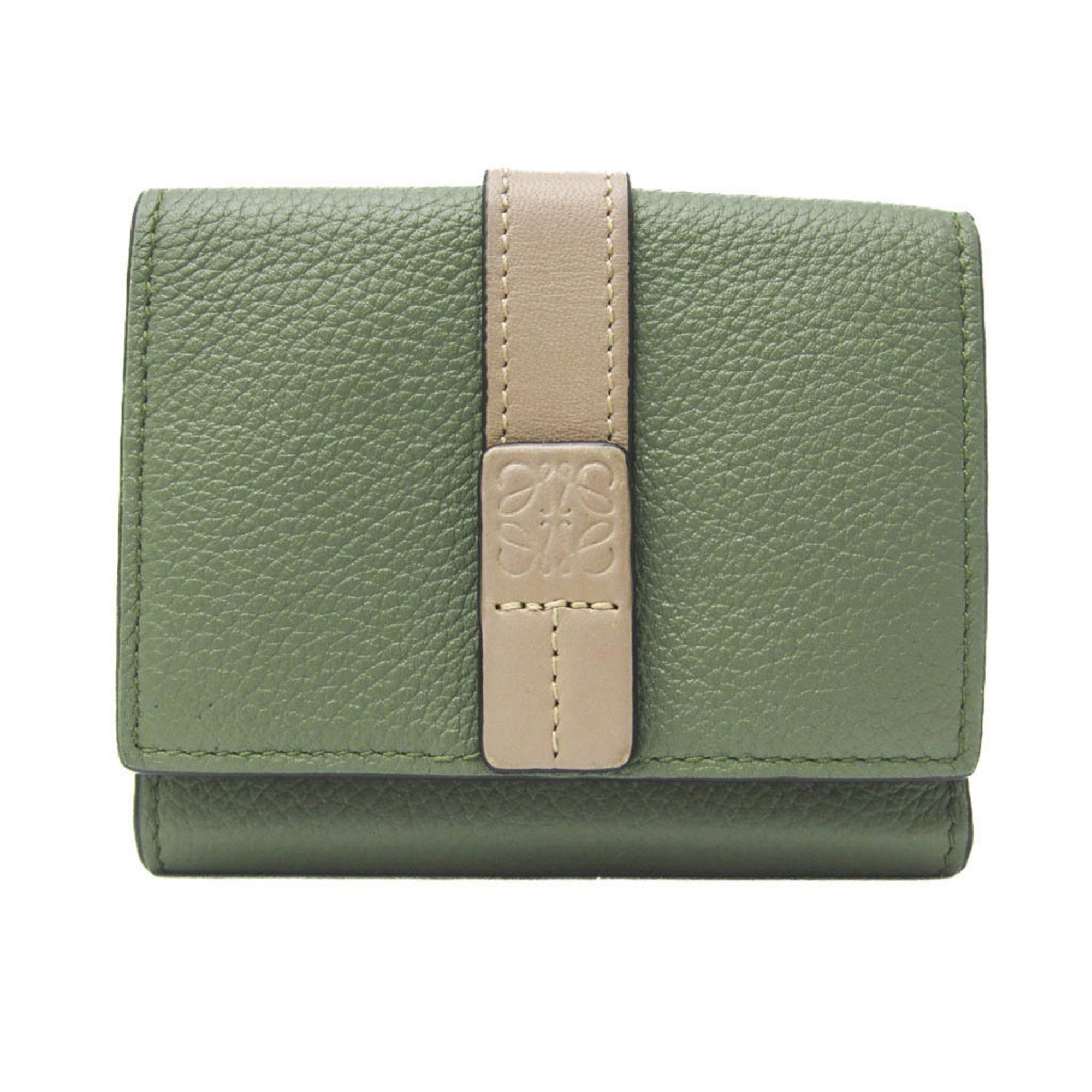 image of Loewe Vertical Anagram Women's Leather Wallet (Tri-Fold) Green,light Beige