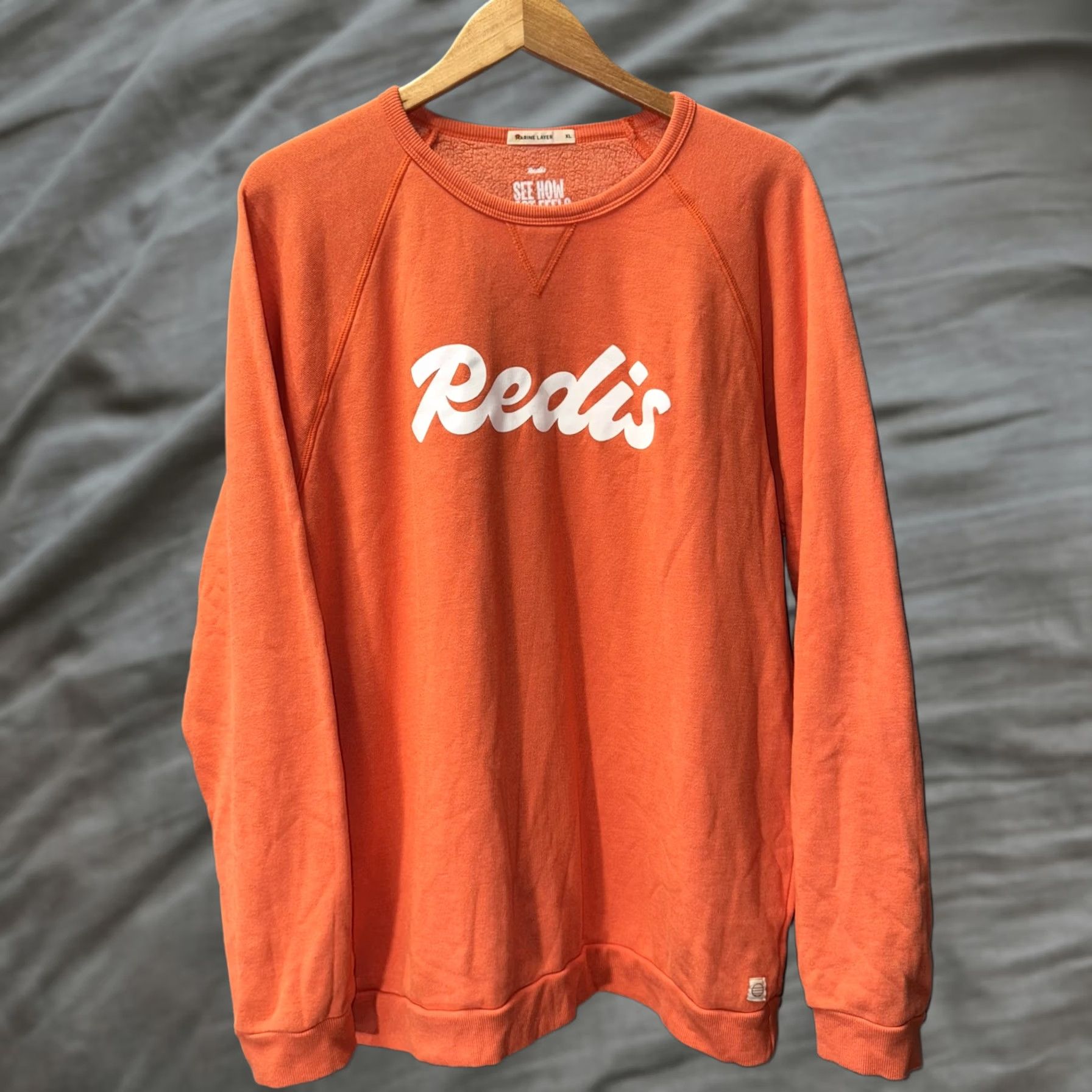Marine Layer Marine Layer Redis Sweatshirt Mens XL Orange Crewneck Pullover Soft Graphic Print Knit Cotton Blend Raglan Sleeve Lightweight Tagless All Seasons Size US XL / EU 56 / 4 - 1 Thumbnail