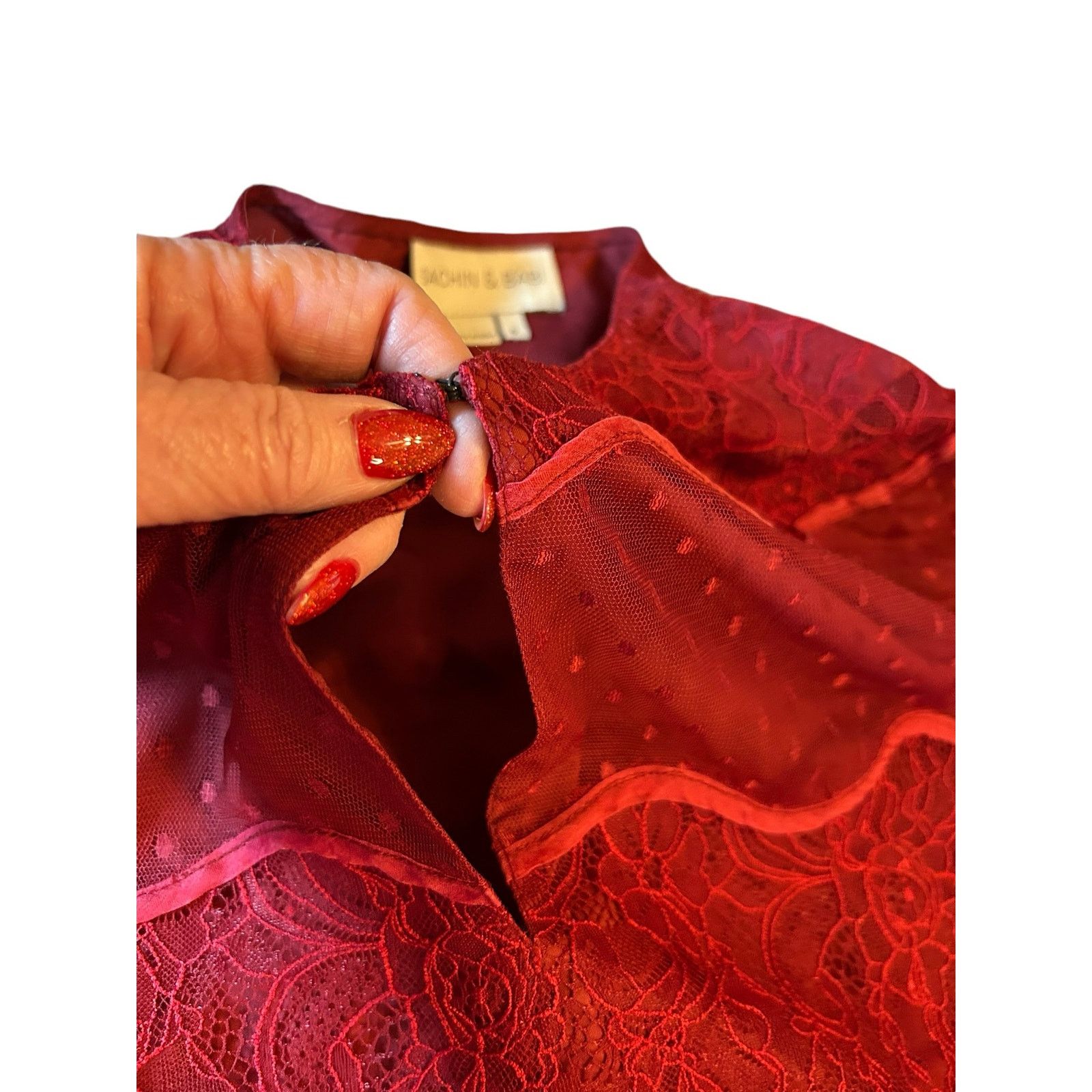Sachin & Babi Sachin & Babi Red Lace Dress - Size 6 Size M / US 6-8 / IT 42-44 - 8 Thumbnail