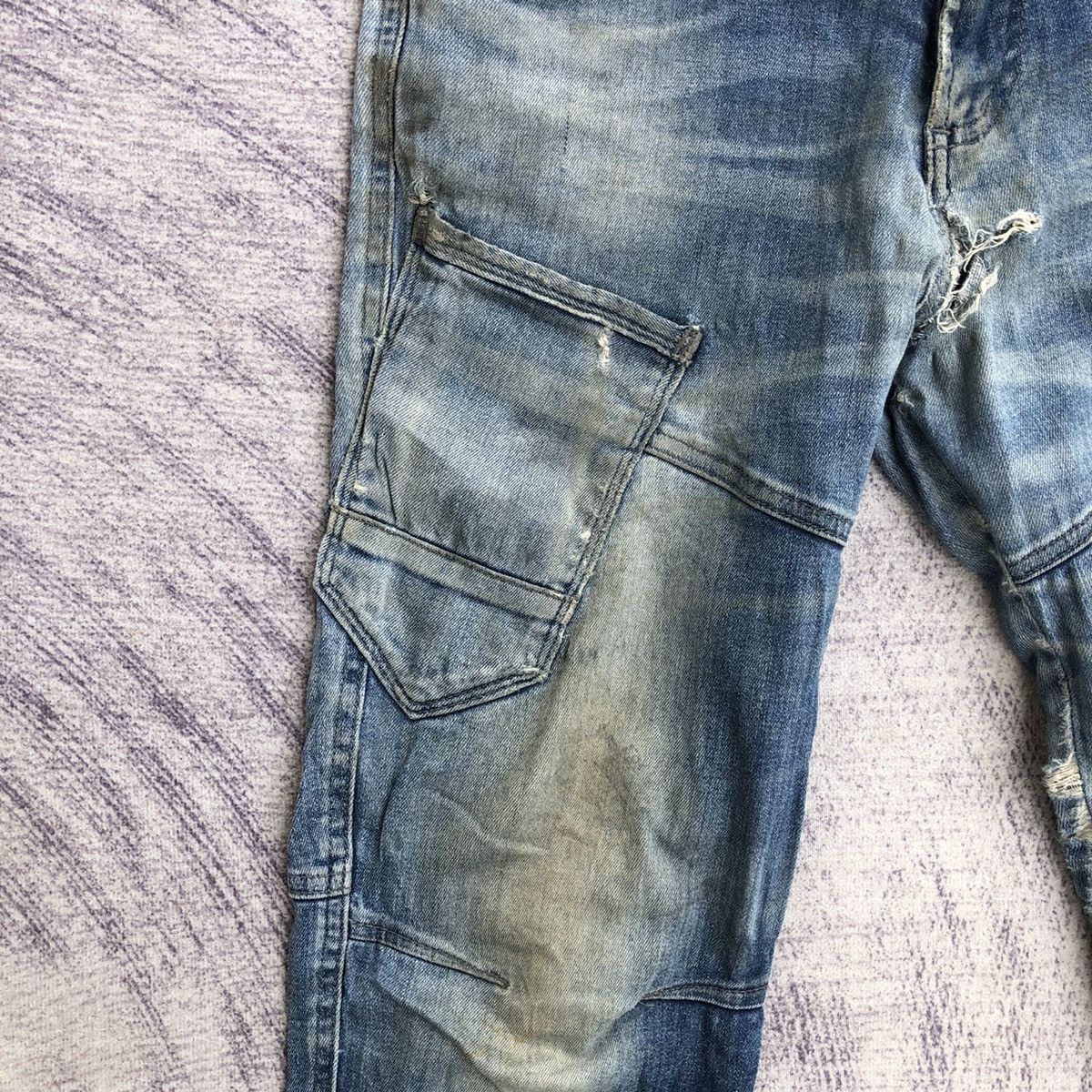 Jean Faded Denim Cargo Multipocket Rare Pattern Size US 30 / EU 46 - 5 Thumbnail