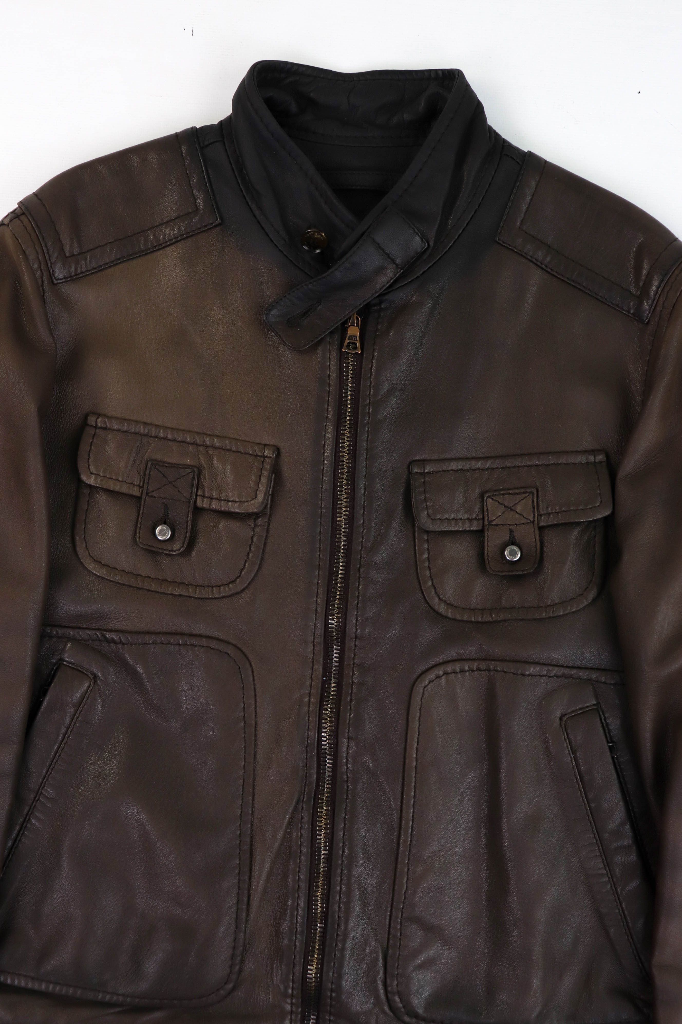 Cortigiani CORTIGIANI Faded Dark Brown RiRi Zippers Leather Jacket Size US M / EU 48-50 / 2 - 3 Thumbnail
