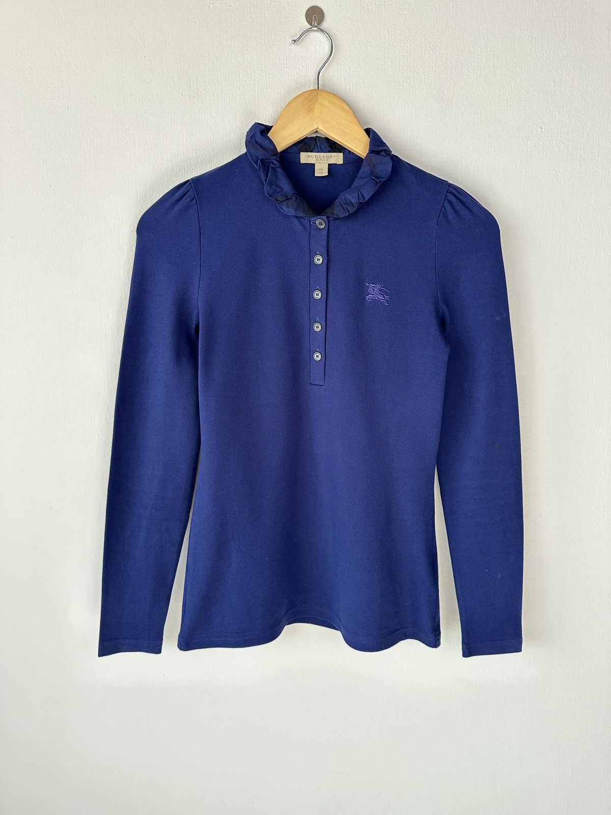 Burberry BURBERRY BRIT Women’s Long Sleeve Polo Shirt Ruffle Collar Size XS / US 0-2 / IT 36-38 - 1 Thumbnail