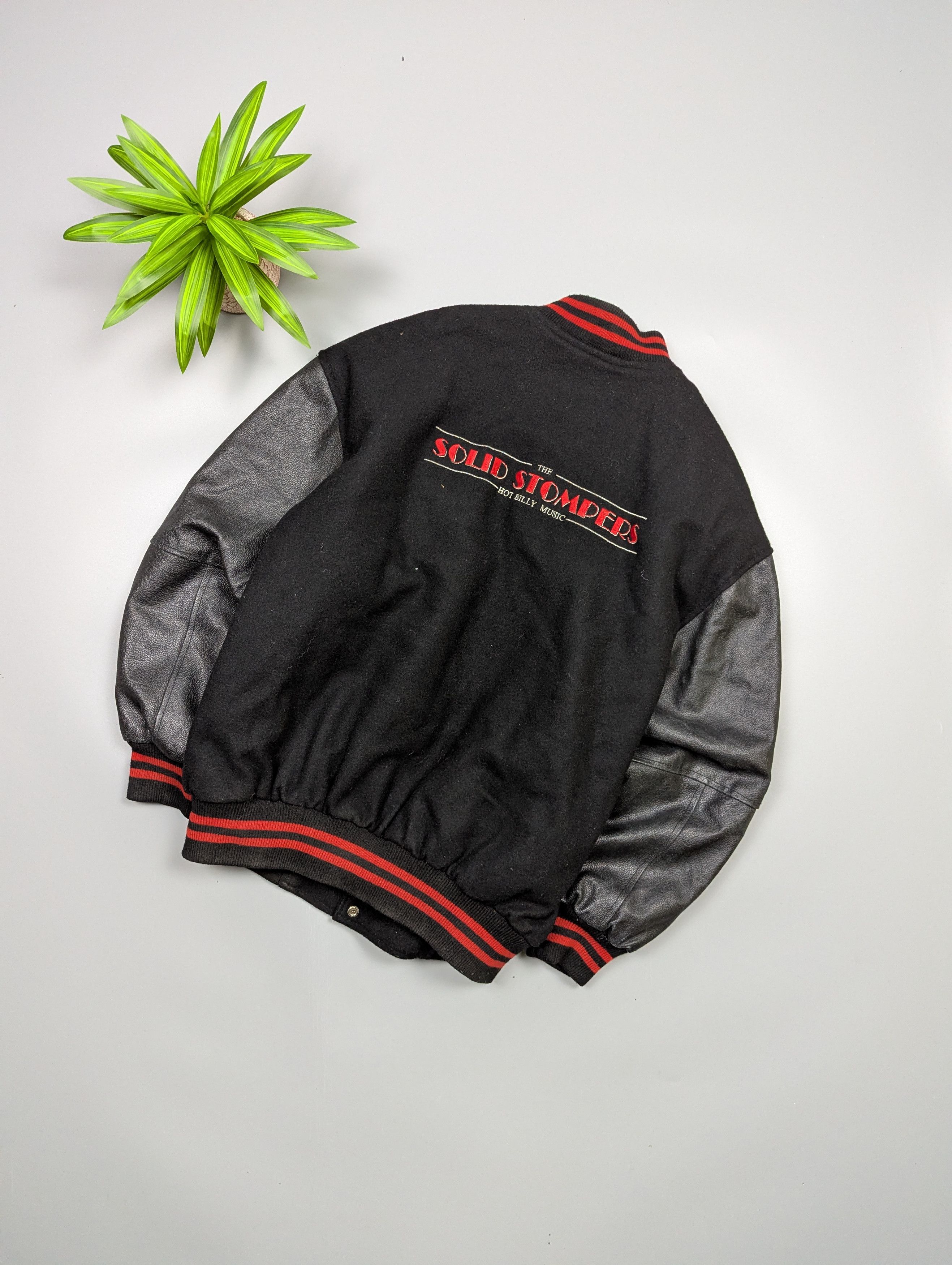 Vintage Rockabilly VTG 80s Wool Leather Black Bomber Varsity Jacket Size US L / EU 52-54 / 3 - 1 Thumbnail