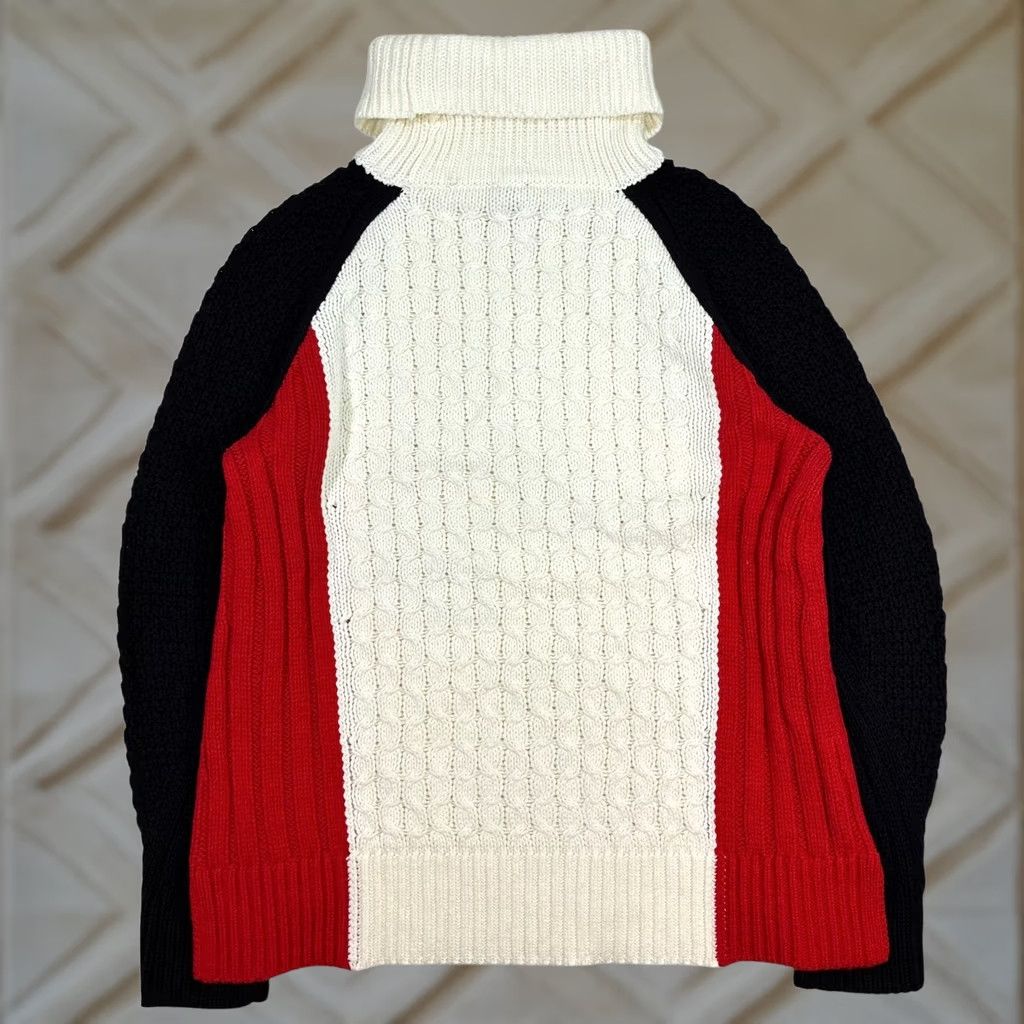 Talbots Talbots Sweater Womens L White NWT Mixed Stitch Colorblock Cable Knit Turtleneck Cotton Size L / US 10 / IT 46 - 1 Thumbnail