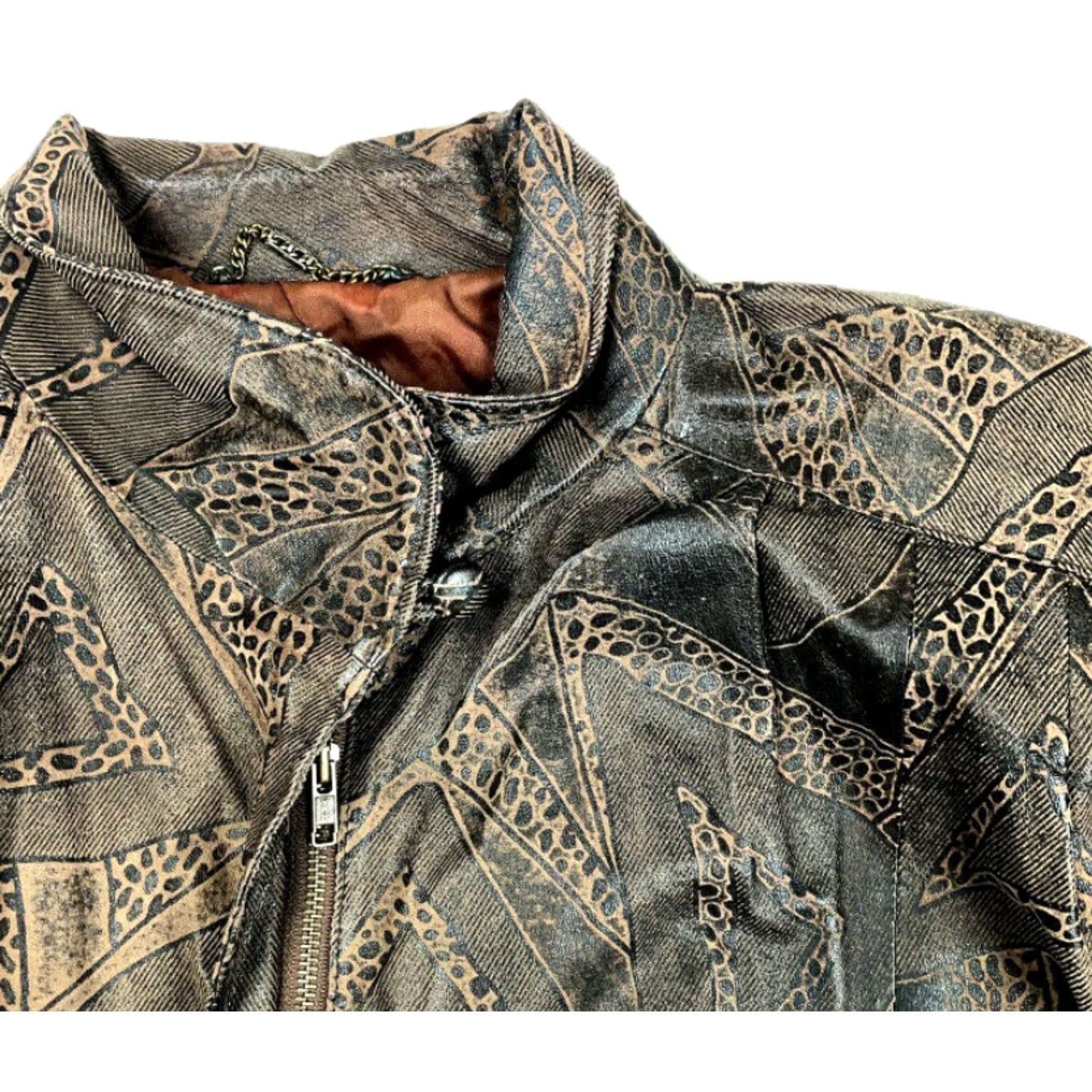 Vintage VINTAGE PELLE Brown Geometric Leopard Print Leather Jacket Women's Medium 90s Hipster Size M / US 6-8 / IT 42-44 - 4 Thumbnail