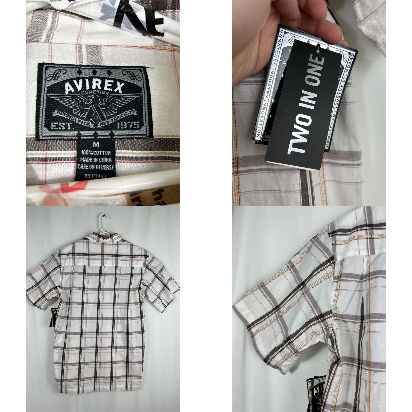 Avirex VINTAGE Avirex Shirt Mens M Button-Up Short Sleeve Brown White Plaid 100% Cotton Striped Size US M / EU 48-50 / 2 - 8 Thumbnail