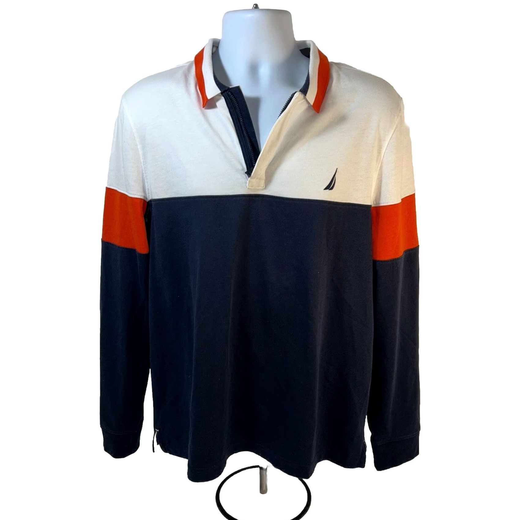 Nautica Nautica Polo Multicolor Colorblock Long Sleeve Slim Fit 1/4 Zip Navy? (Original color: Multicolor) - Men Large Shirt Size US L / EU 52-54 / 3 - 2 Thumbnail