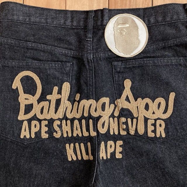 Bape BAPE Champion gold embroidered black denim pants ★size M Size US 32 / EU 48 - 3 Thumbnail