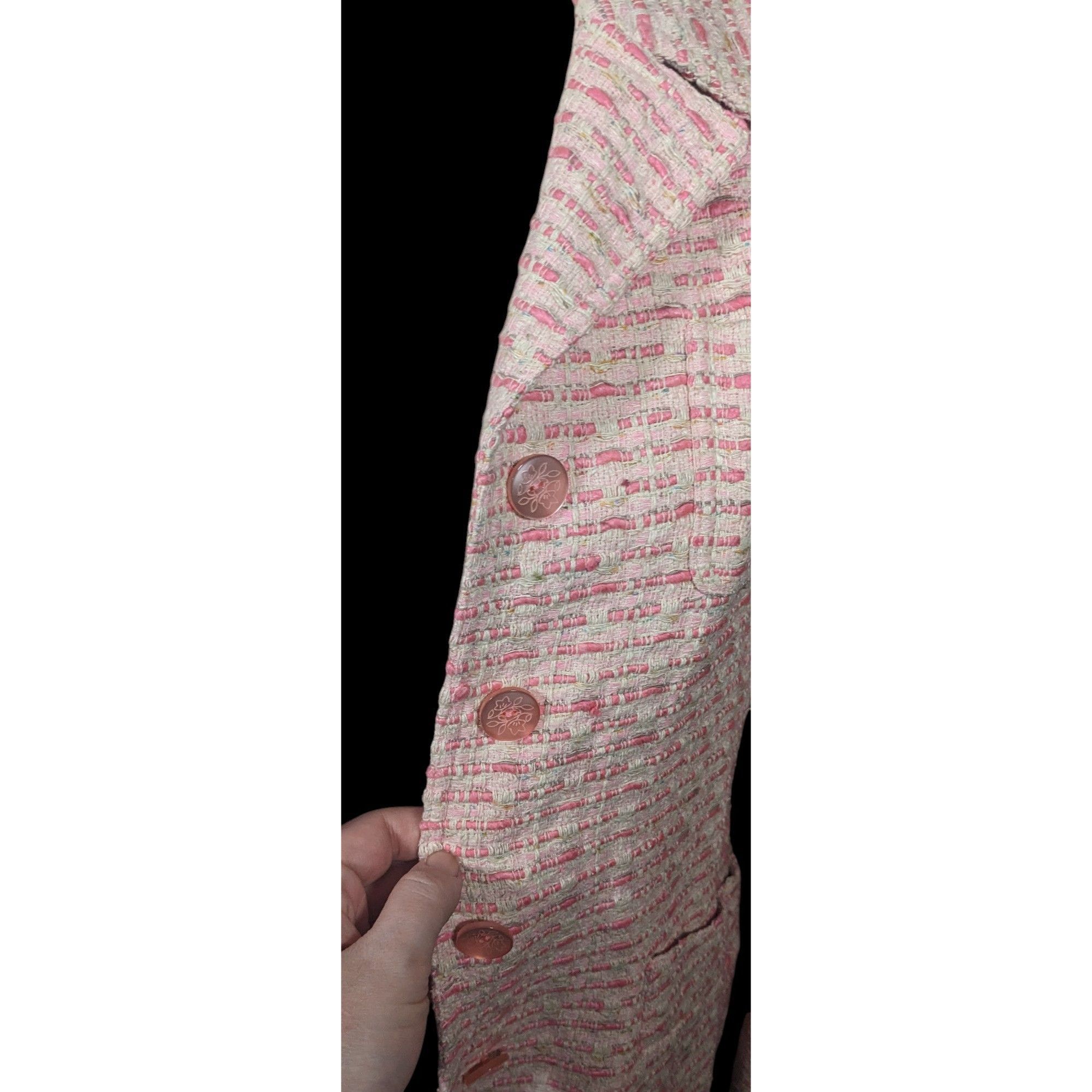 Other Vintage Textured Pink And White Woven Button Front Blazer Size M / US 6-8 / IT 42-44 - 3 Thumbnail