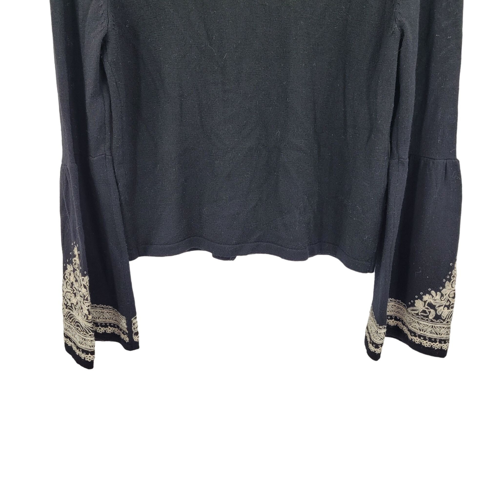 Nanette Lepore Vtg Merino Wool Sweater Cardigan M Black Embroidered Bell Sl Size M / US 6-8 / IT 42-44 - 5 Thumbnail