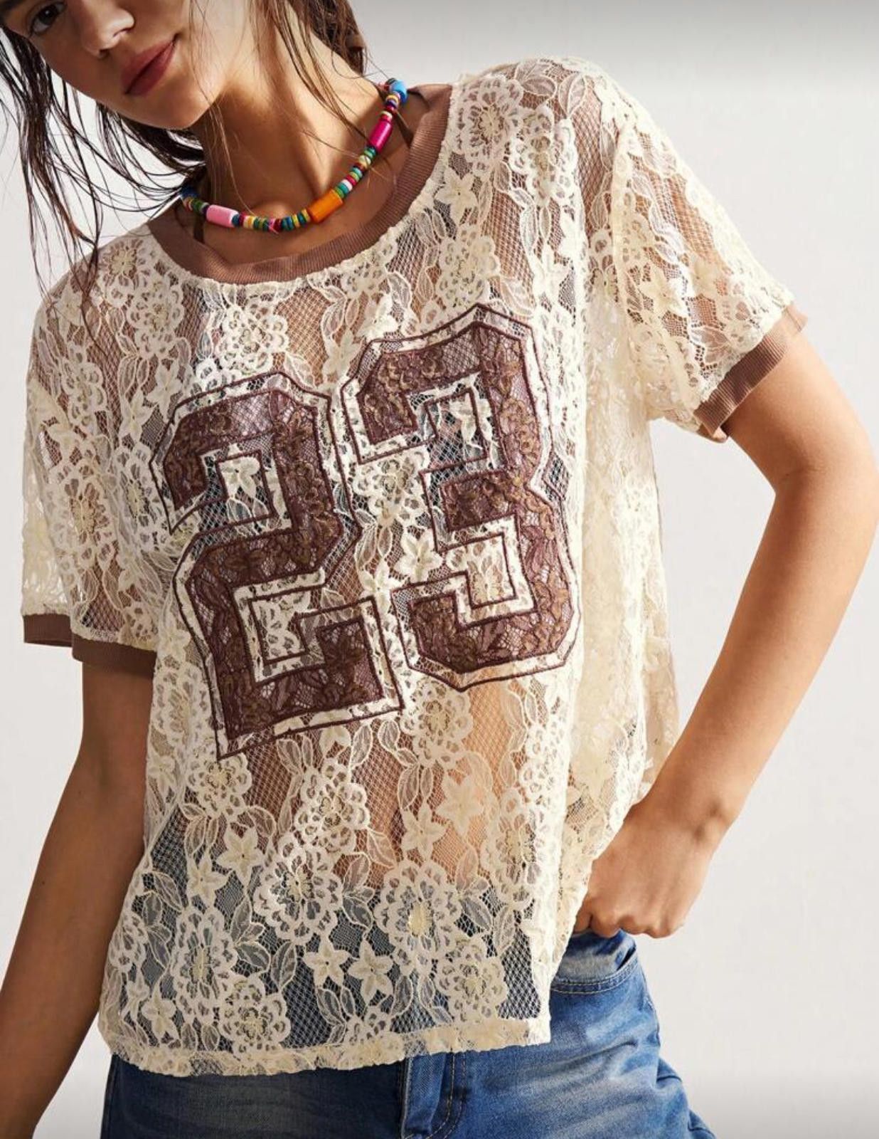 Other Cream Velvet Lace 23 Mesh Top Jersey Size ONE SIZE - 2 Thumbnail