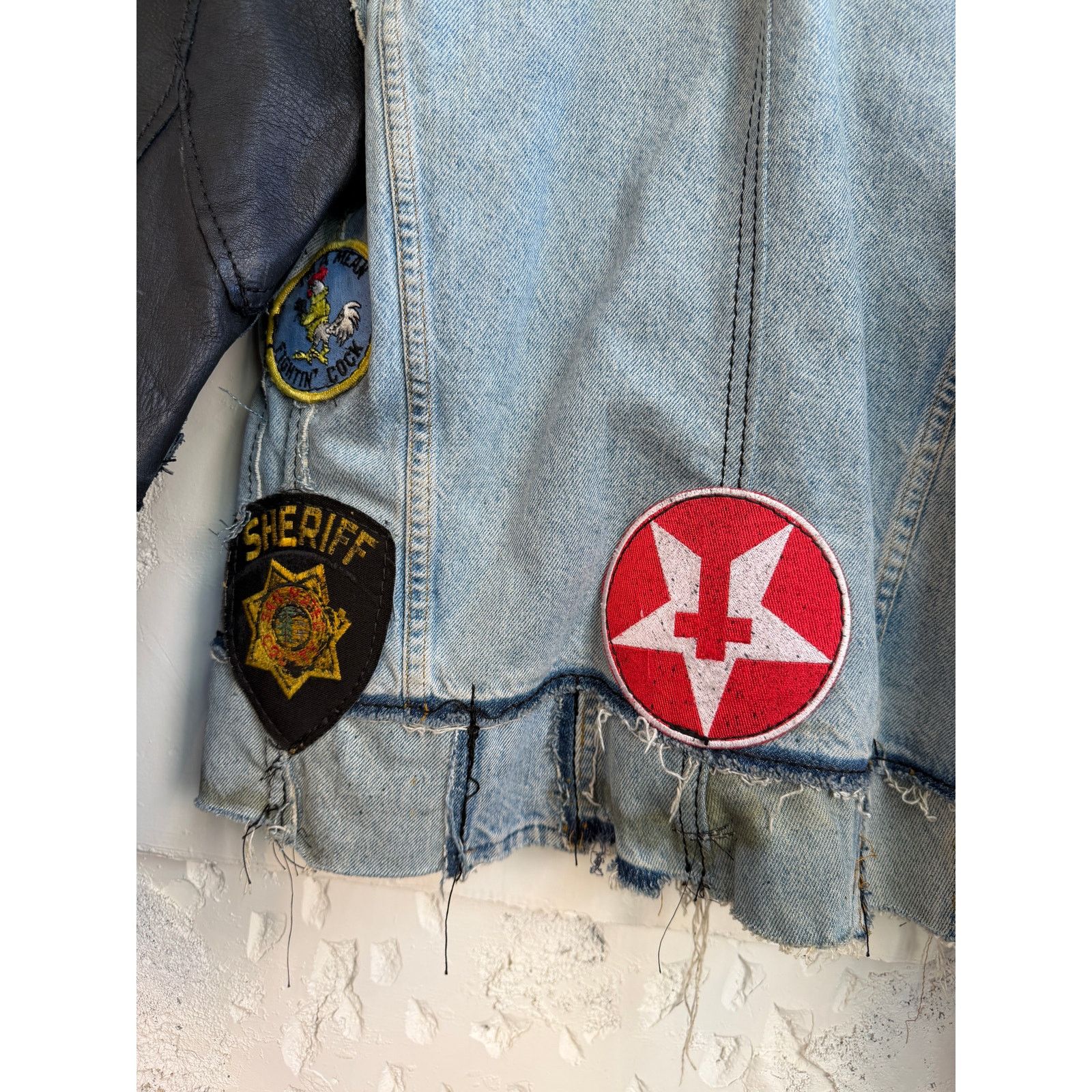 Other Junker Designs Upcycled Leather/Denim Studded Jacket Size US XL / EU 56 / 4 - 8 Thumbnail