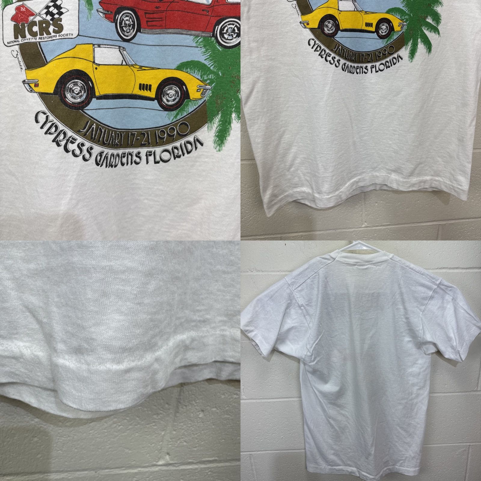 Fruit Of The Loom Vintage 1990s Fruit of the Loom Crew Neck T-Shirt Men L White Cypress Gardens Corvette Car Event Beach Retro 90s Size US L / EU 52-54 / 3 - 8 Thumbnail