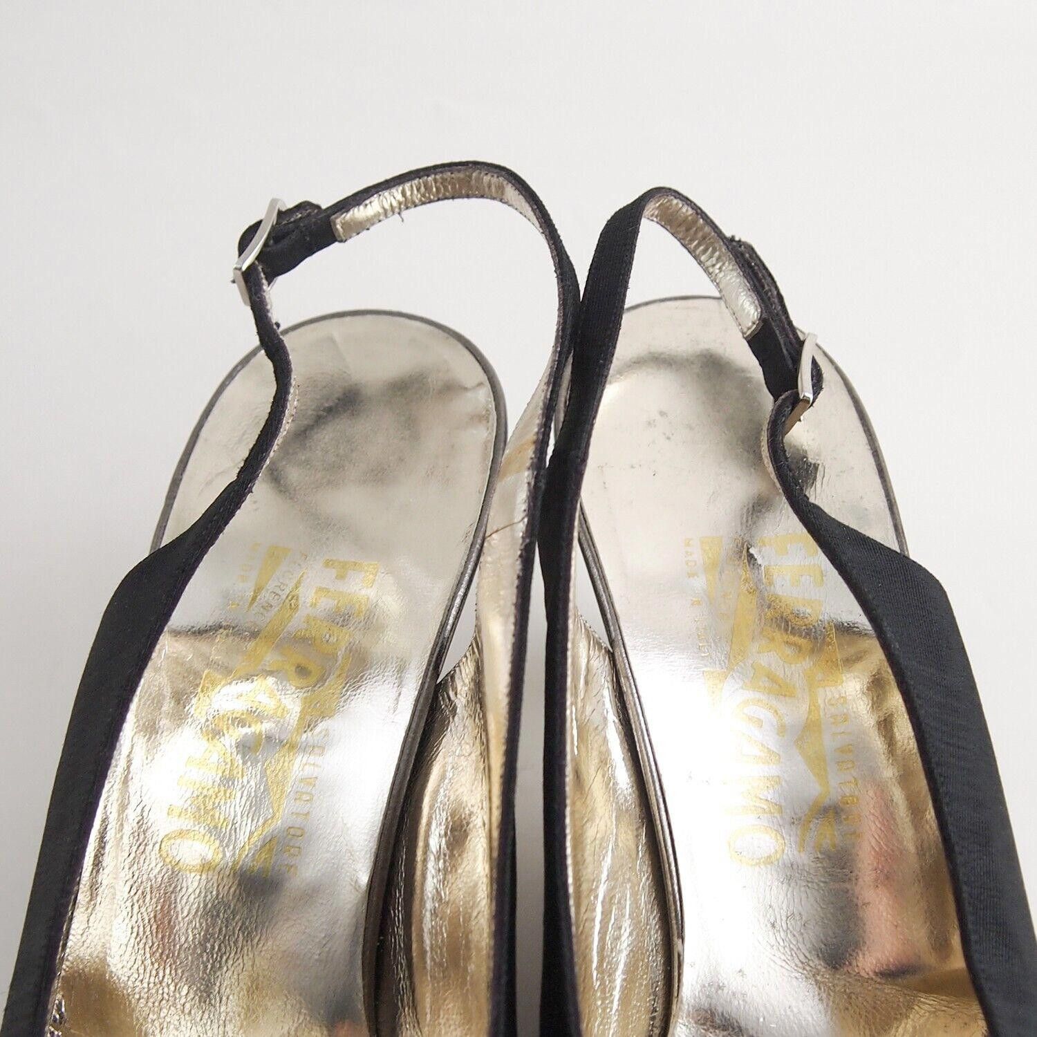 Salvatore Ferragamo Ferragamo Slingback Sandals Black Canvas Silver Cap Tee US 8 Size US 8 / IT 38 - 5 Thumbnail