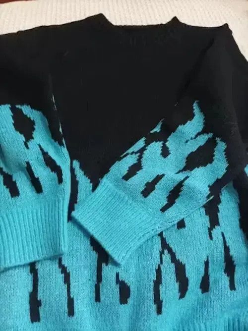 VIBE "Blue Flames" Oversized Knitted Sweater Sweatshirt Pullover Size US M / EU 48-50 / 2 - 3 Thumbnail