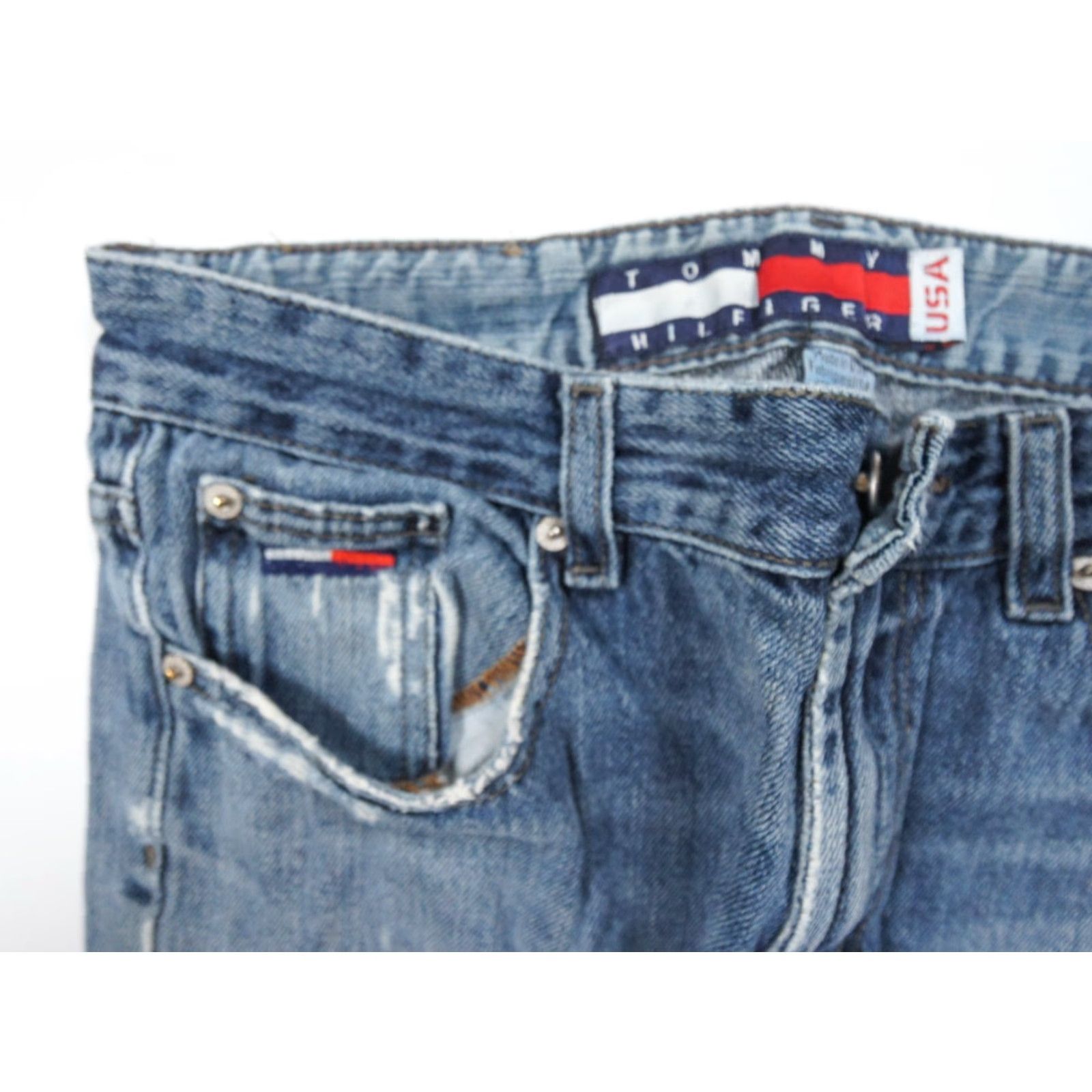 Tommy Hilfiger VINTAGE Tommy Hilfiger Jeans Mens 32x27 Blue Denim Pants 90s Distressed USA 5-Pocket Men Medium Regular Jeans Mens Size US 32 / EU 48 - 5 Thumbnail