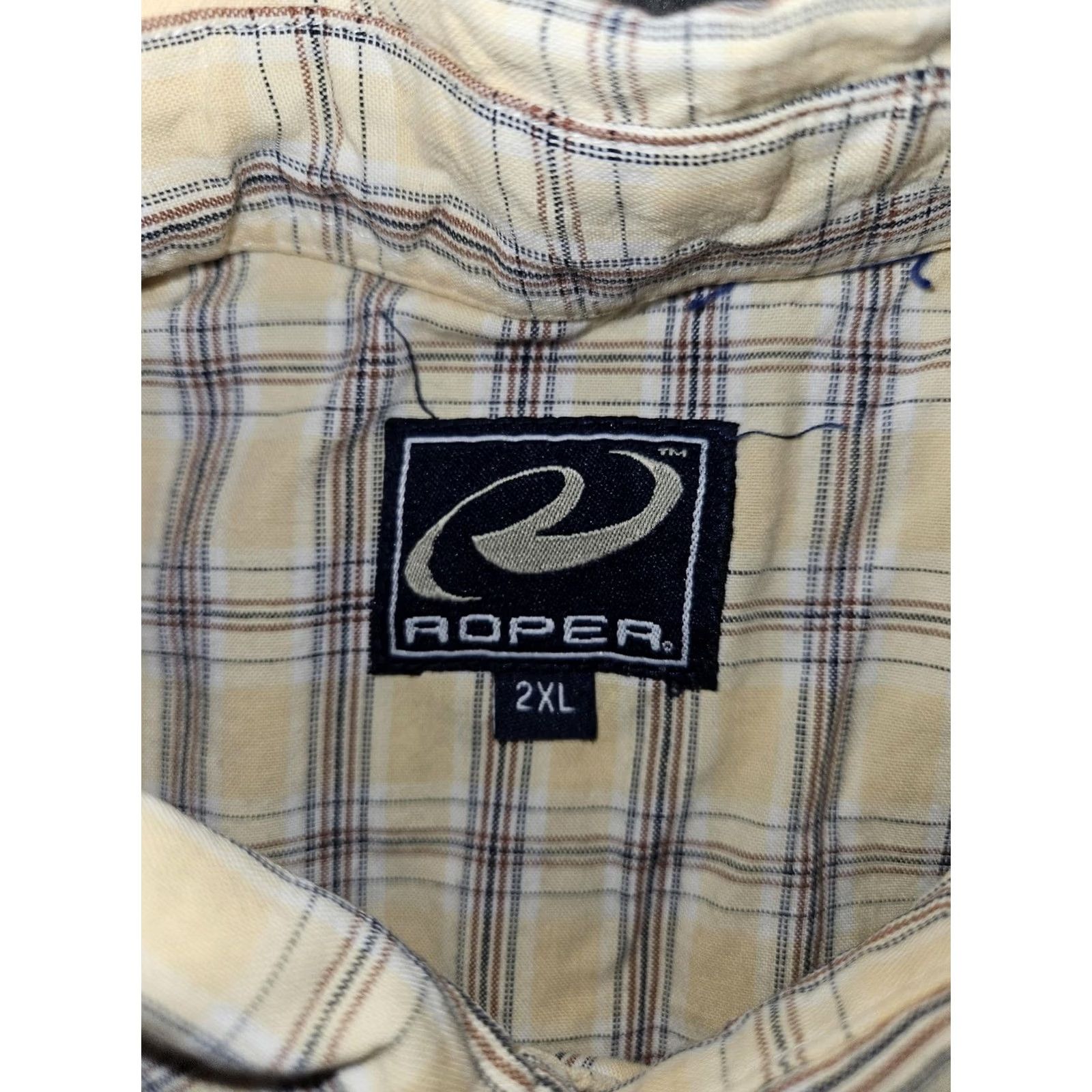 Roper Roper Shirt Mens 2XL Beige Plaid Western Pearl Snap Short Sleeve Cowboy Casual Size US XXL / EU 58 / 5 - 2 Thumbnail