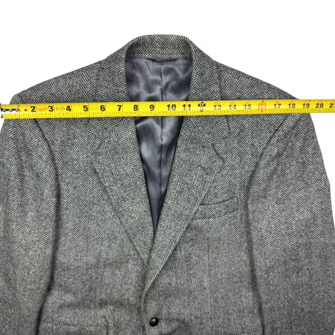 Vintage VINTAGE Saville Row Blazer Wool Tweed Leather Button Gray 40L Mens Jacket Long Size 40R - 6 Thumbnail