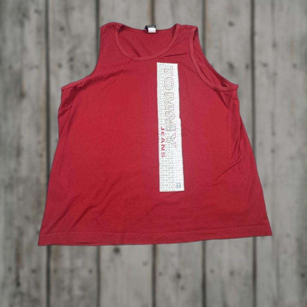 Vintage Tommy Jeans Tank Top Shirt Mens Large Red Graphic Print Sleeveless 100% Cotton Size US L / EU 52-54 / 3 - 1 Thumbnail