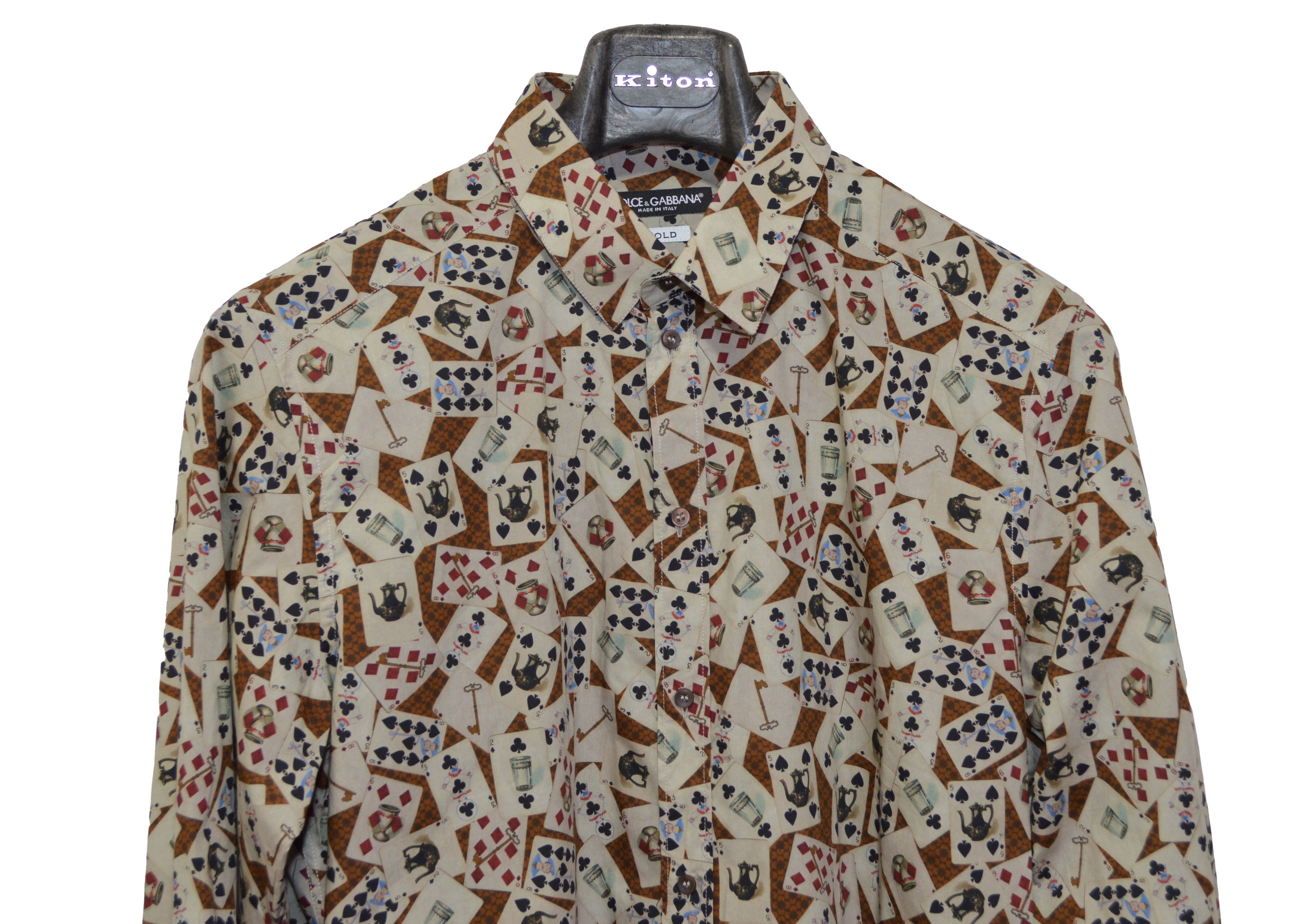 Dolce & Gabbana Men's Dolce & Gabbana Gold Dress Shirt 42 16.5 Cards Print Size US L / EU 52-54 / 3 - 5 Thumbnail