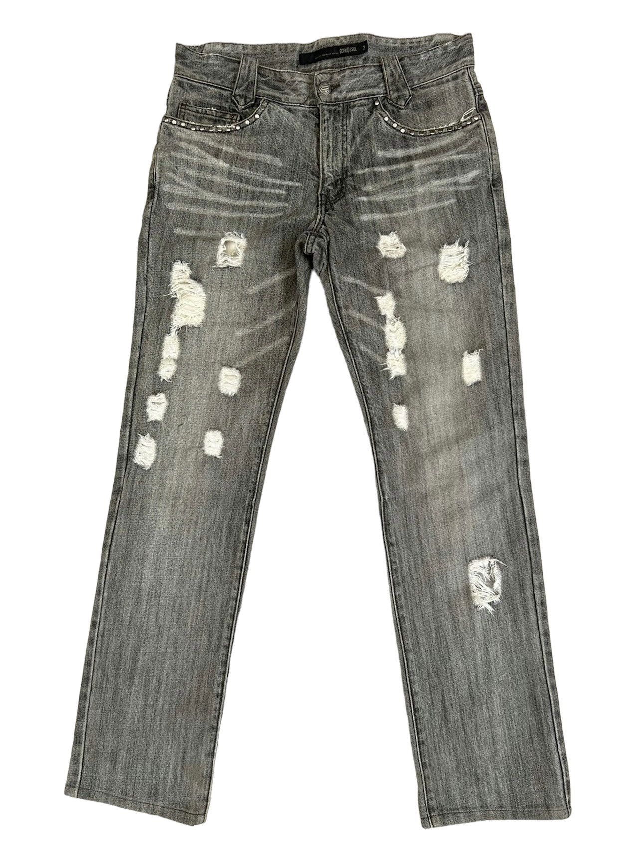 Schlussel Vintage Schlussel Japan Ripped Distressed Denim Grey Jeans Size US 31 - 1 Thumbnail