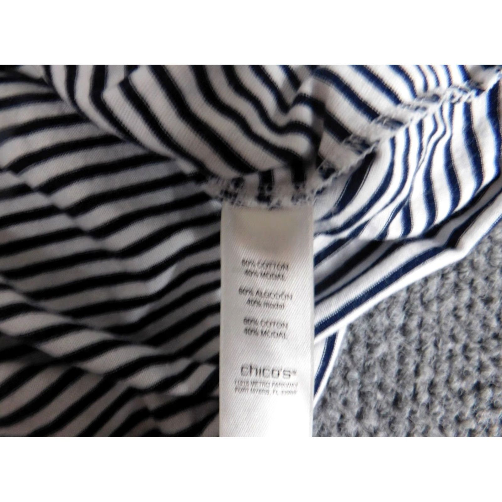 Vintage Chicos Blouse Size 1 Blue Womens Striped Pullover Stretch Top Cotton Modal Rayon Crew Neck Regular Fit Button Shirts Women Size XS / US 0-2 / IT 36-38 - 6 Thumbnail