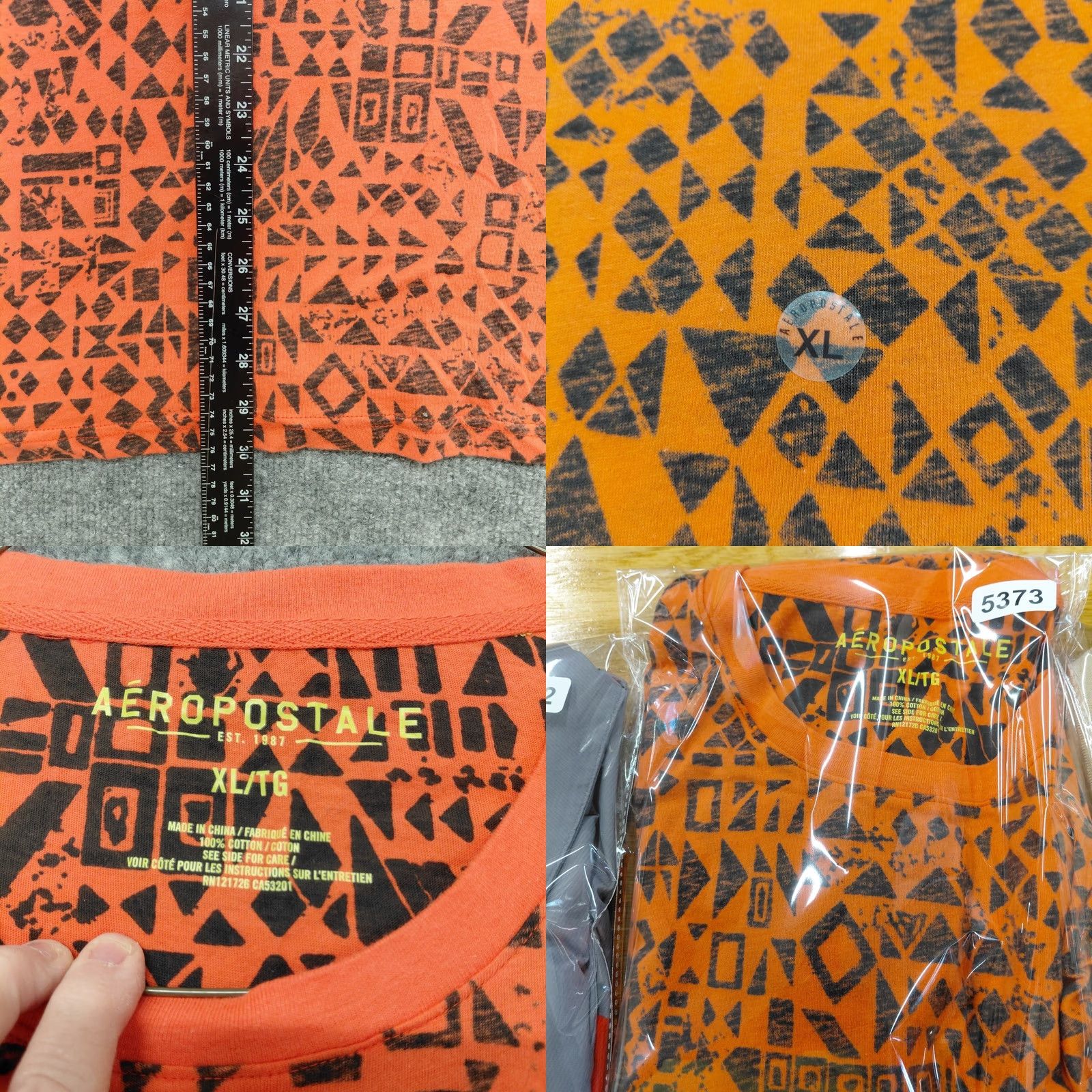 Aeropostale Aeropostale T-Shirt Mens XL Orange/Black Geometric All Over Design Y2K Shirt Regular crew neck Size US XL / EU 56 / 4 - 8 Thumbnail