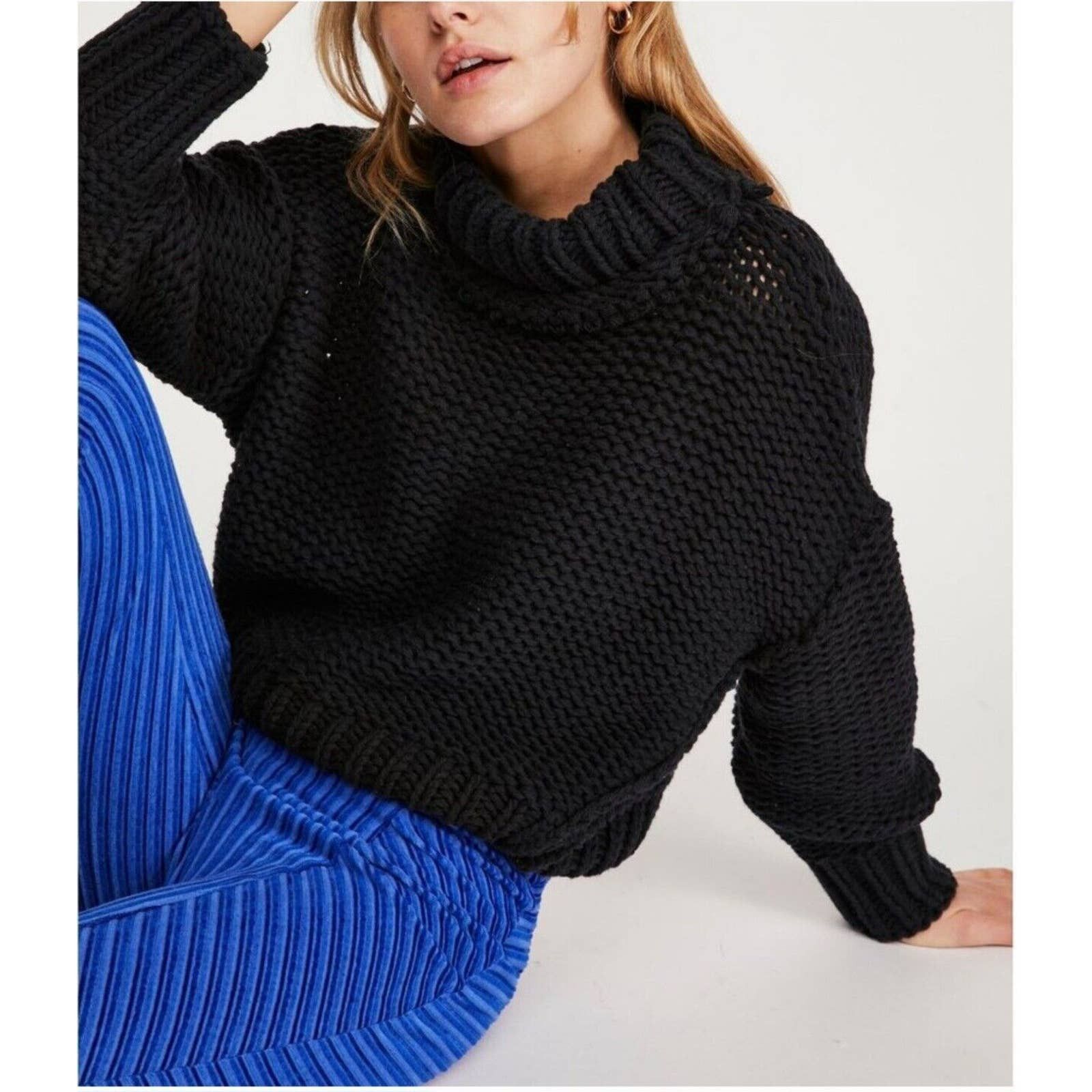 image of Free People My Only Sunshine Winter Chunky Sweater in Black, Women's (Size Large)
