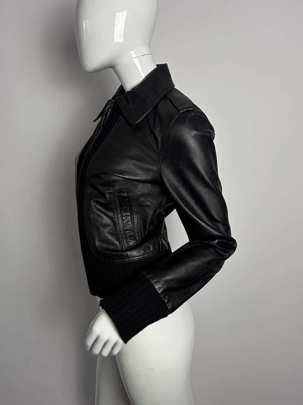 Other French designed vintage black knitted leather bomber jacket Size S / US 4 / IT 40 - 3 Thumbnail