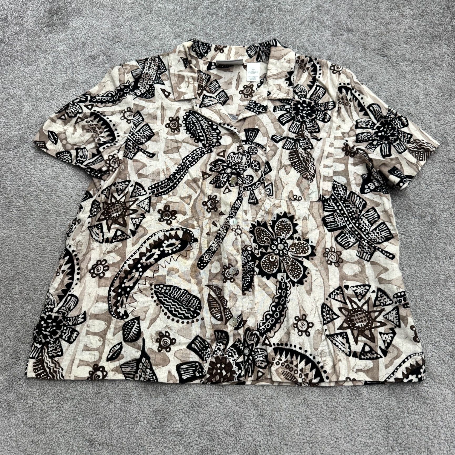 Vintage Vintage Alfred Dunner Linen Batik Paisley Button Down Shirt Womens 16P Brown Top Size XXL / US 16-18 / IT 52-54 - 2 Thumbnail
