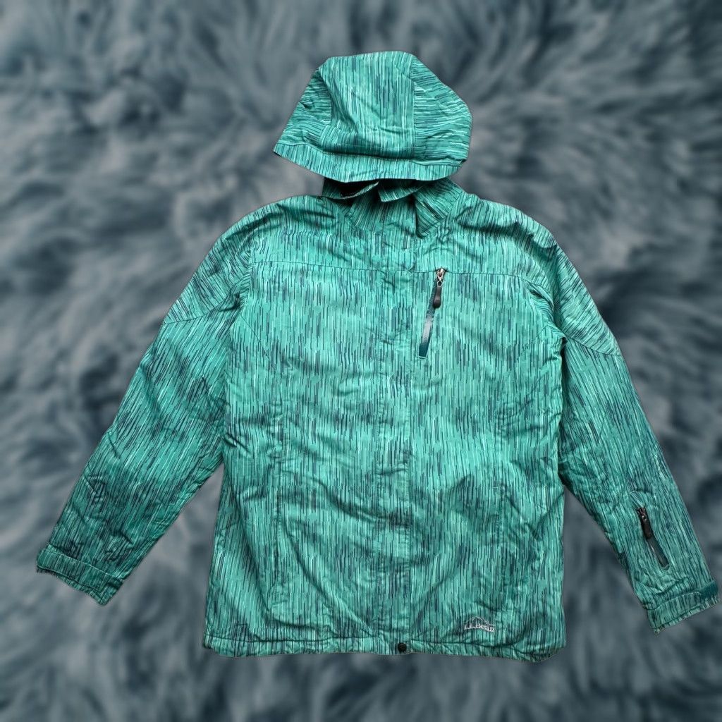 Vintage LL Bean 291723 Teal Winter Parka Insulated Hooded Jacket Womens Medium Striped Jacket Size M / US 6-8 / IT 42-44 - 1 Thumbnail