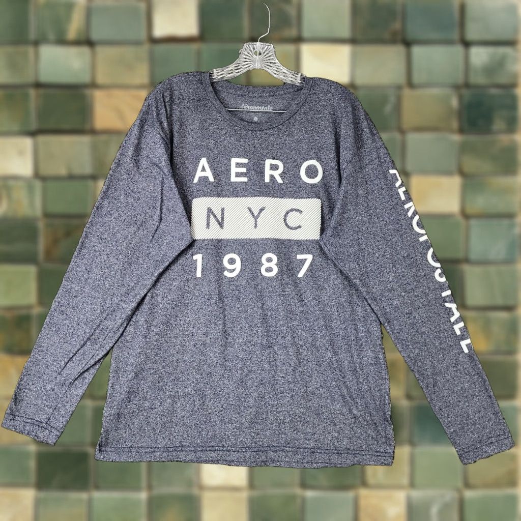 Vintage Aeropostale Mens Long Sleeve Tee Blue Heathered Adult Extra Large Size US XL / EU 56 / 4 - 1 Thumbnail