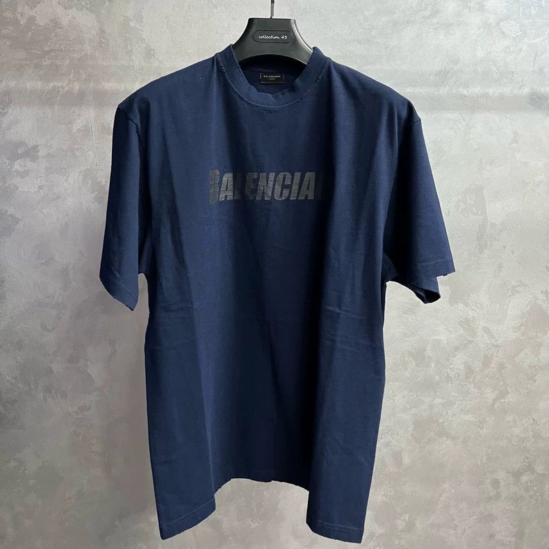 Balenciaga Balenciaga Navy Logo Print Short Sleeve T-shirt Size US XXS / EU 40 - 1 Thumbnail