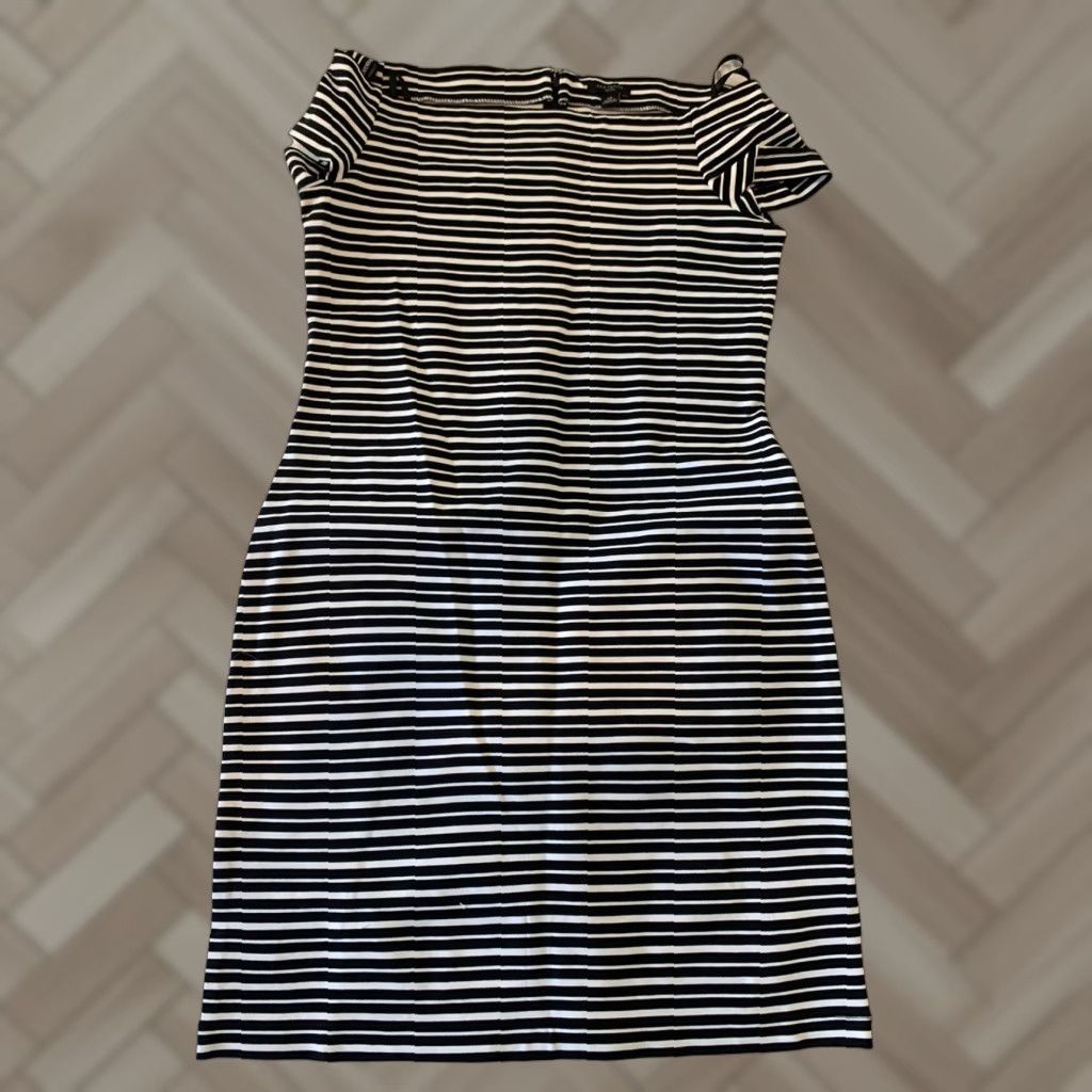 ann taylor black and white striped dress Ann Taylor Black and White Striped Long Sleeve Dress