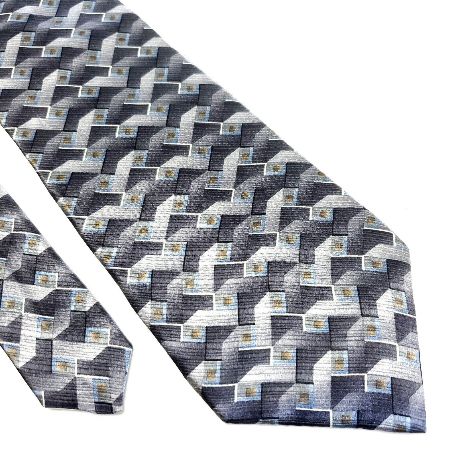 Arrow Arrow Gray Blue Metallic Geometric Print Short Wide Silk Tie Size ONE SIZE - 1 Thumbnail