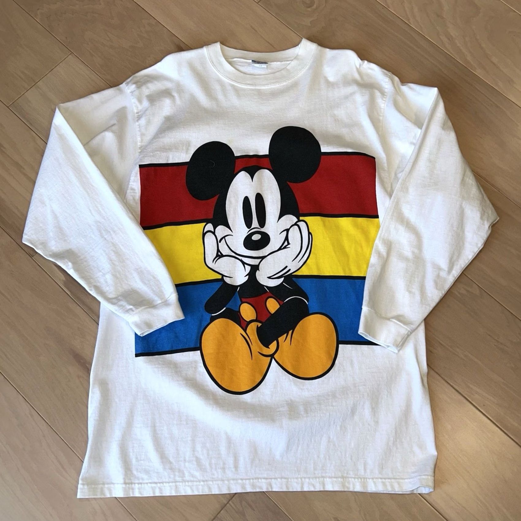 Disney VINTAGE Disney Mickey Mouse Tee White T-Shirt Men’s L/XL Crew Neck Long Sleeve Logo Graphic Print 1980s Disneyland Candy? Size US L / EU 52-54 / 3 - 2 Thumbnail