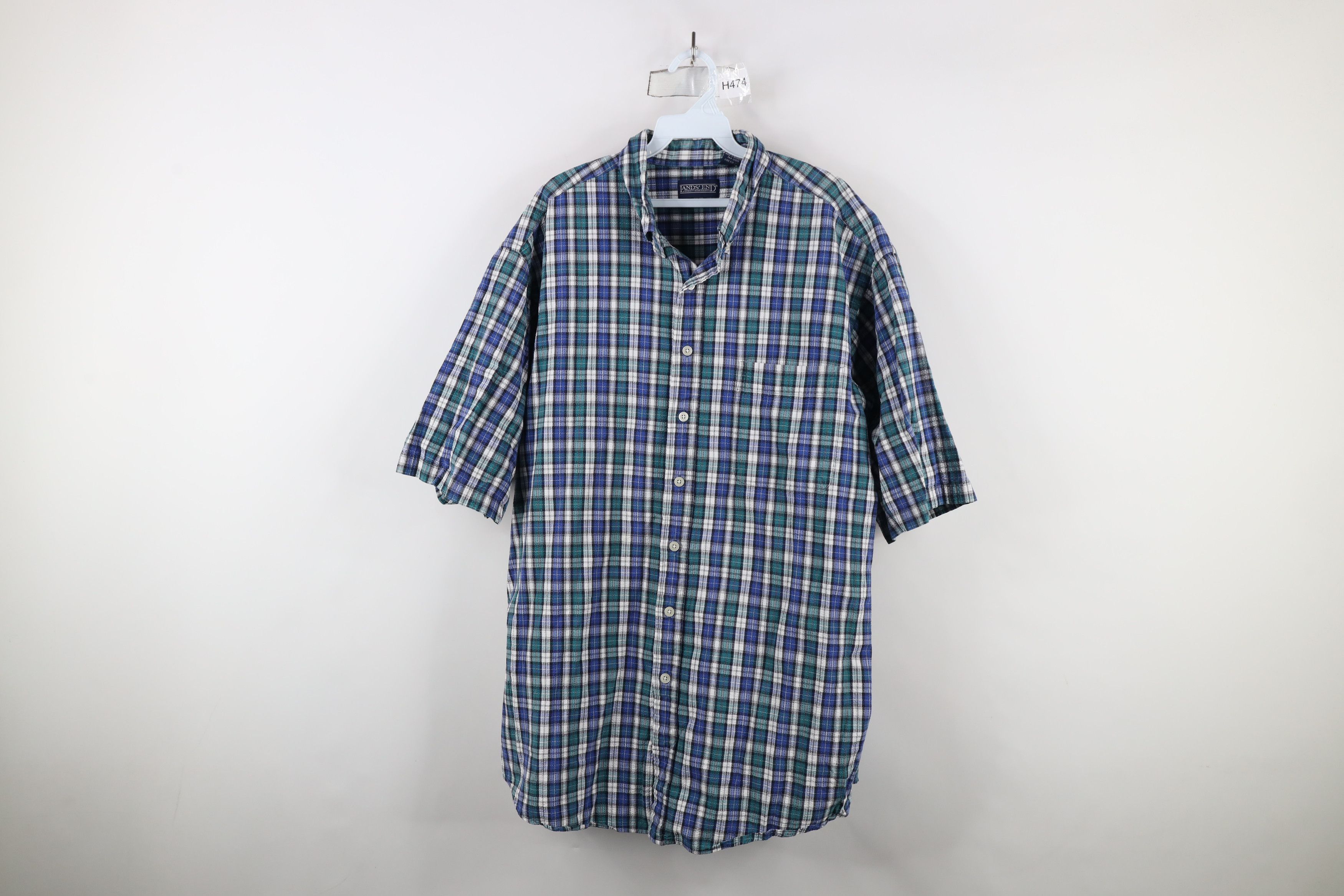 Lands' End × Vintage Vintage 90s Lands End Sucker Short Sleeve Button Down Shirt Size US XL / EU 56 / 4 - 1 Thumbnail